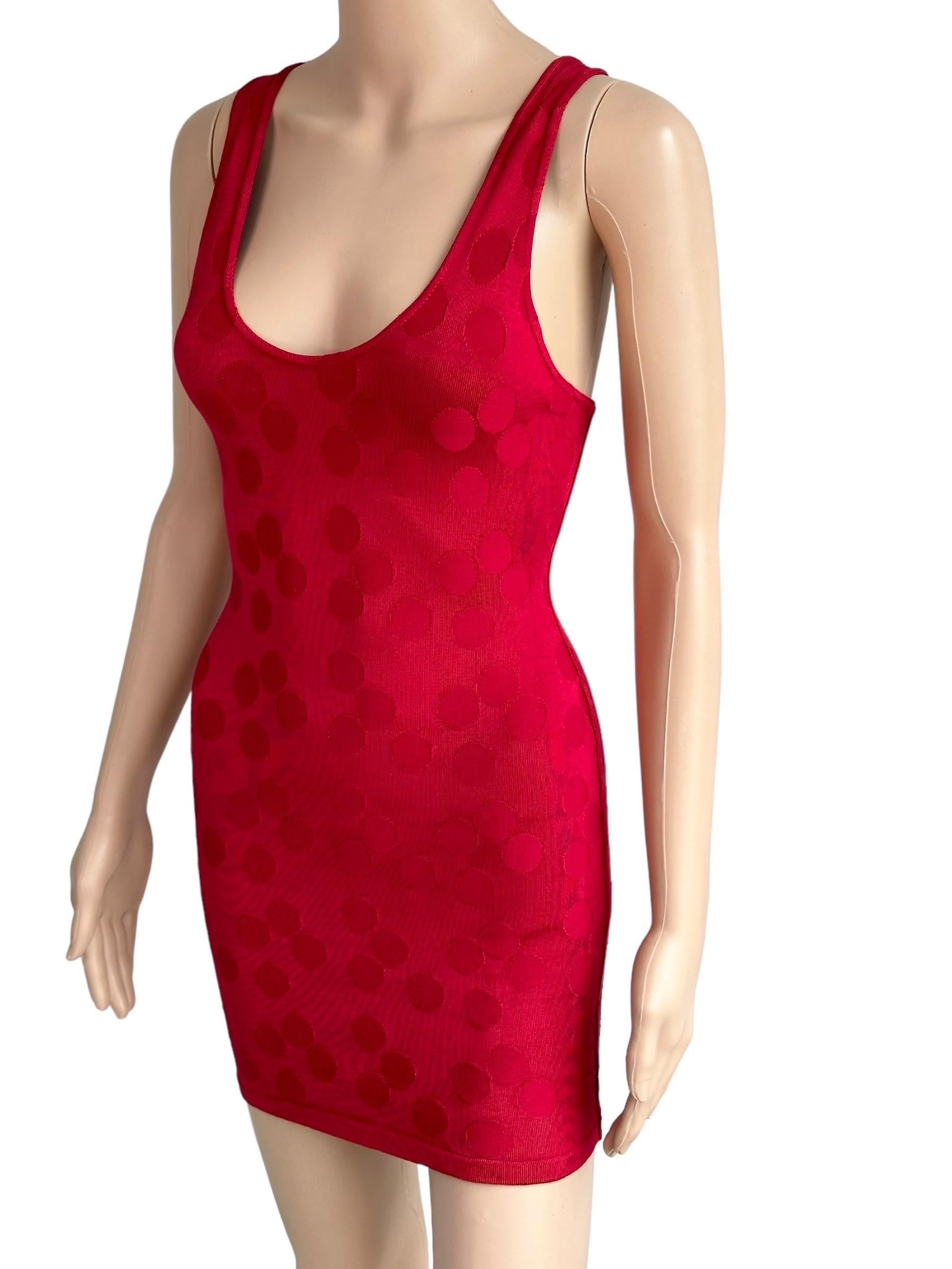 Azzedine Alaia S/S 1991 Vintage Bodycon Open Back Polka Dot Red Mini Dress 2
