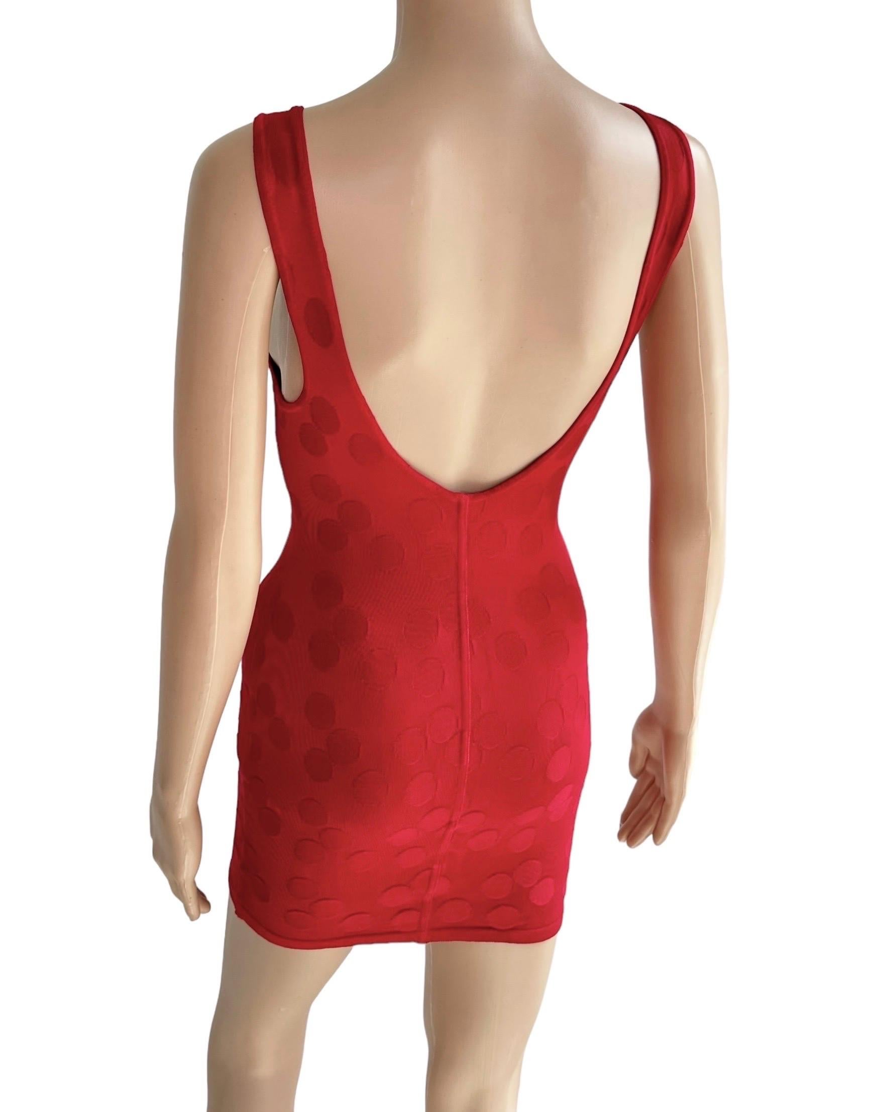 Azzedine Alaia S/S 1991 Vintage Bodycon Open Back Polka Dot Red Mini Dress 3