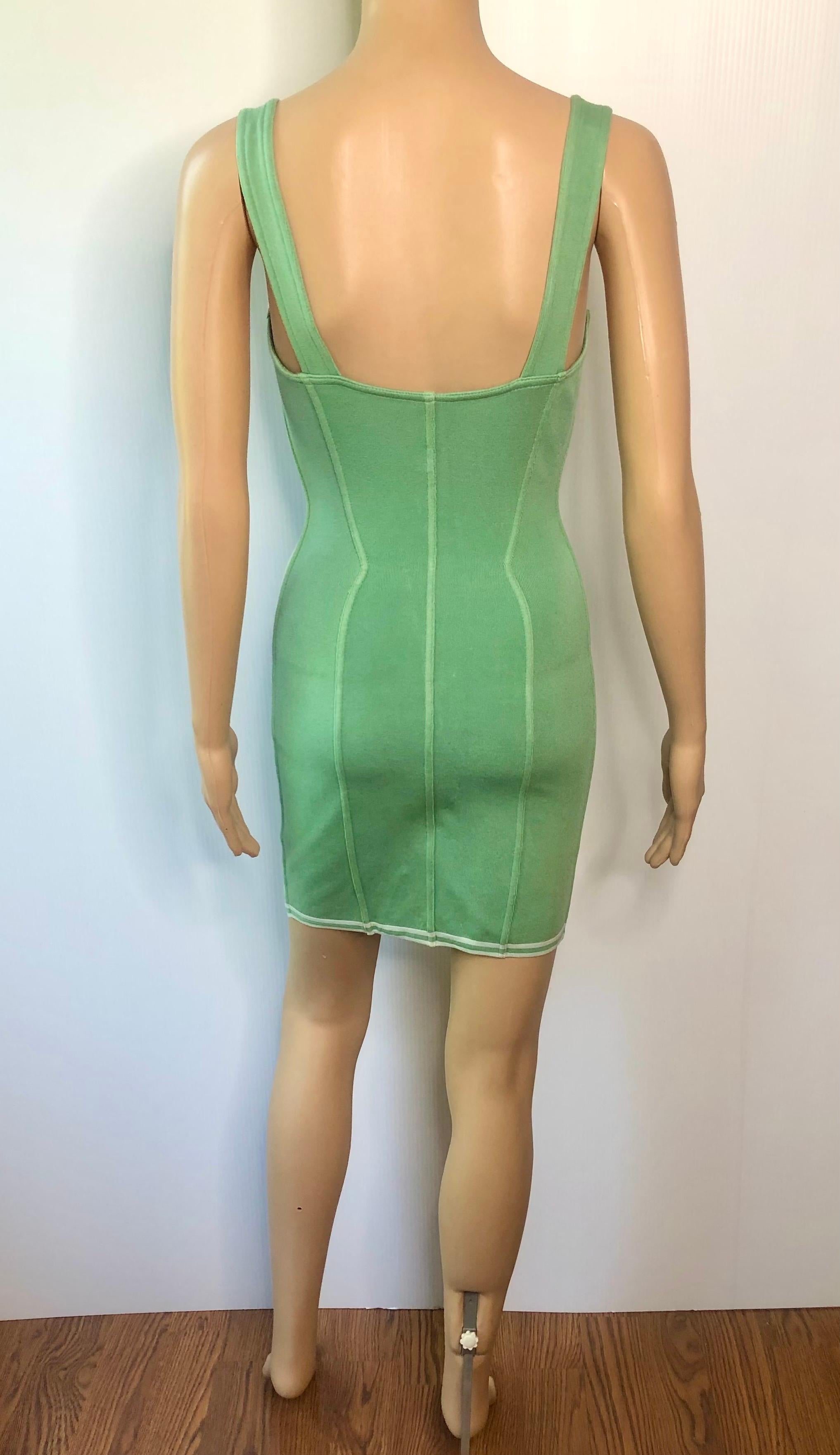 Green Azzedine Alaia S/S 1991 Vintage Bustier Color Block Bodycon Mini Dress  For Sale
