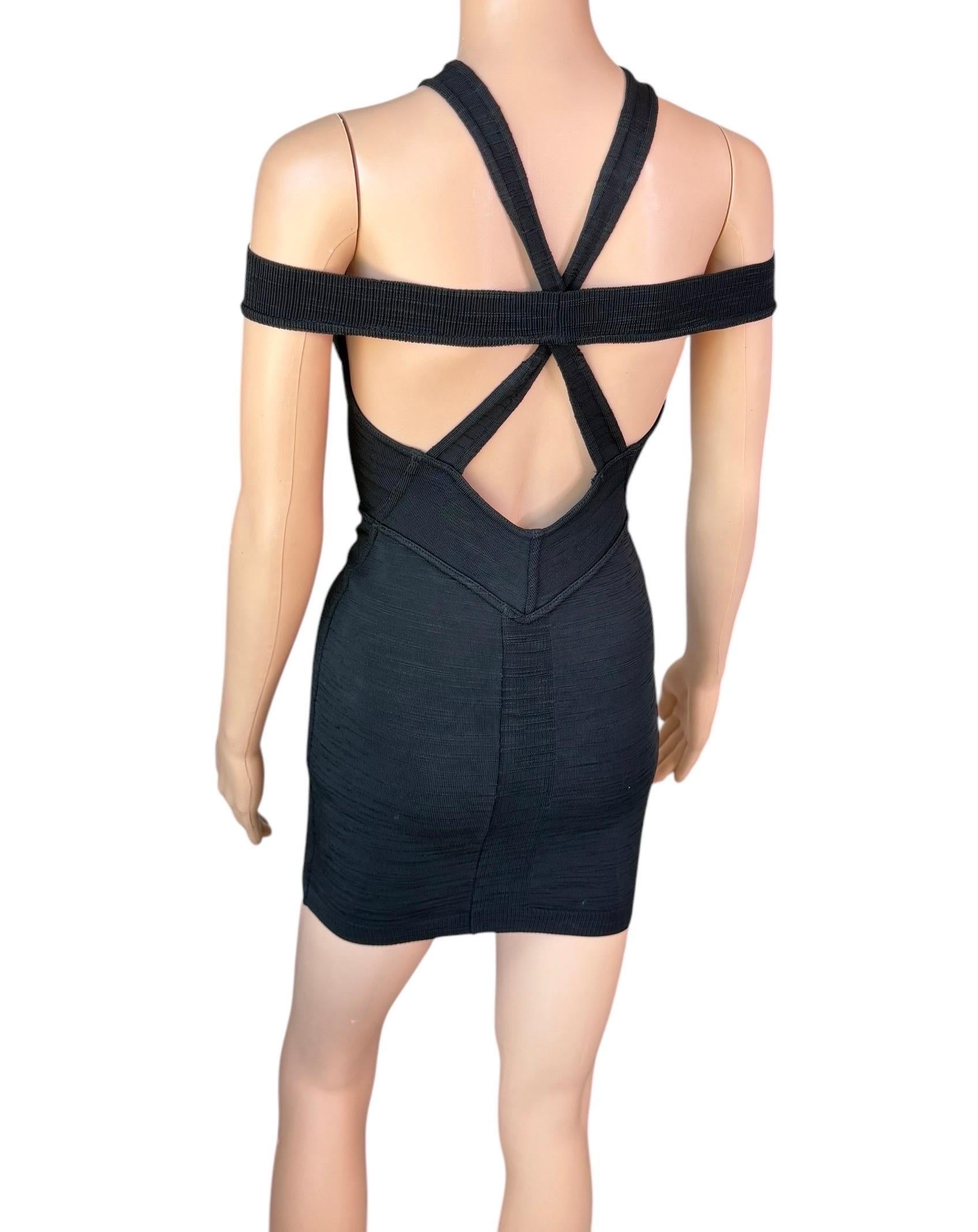Azzedine Alaia S/S 1991 Vintage Bustier Cutout Bodycon Black Micro Mini Dress en vente 7