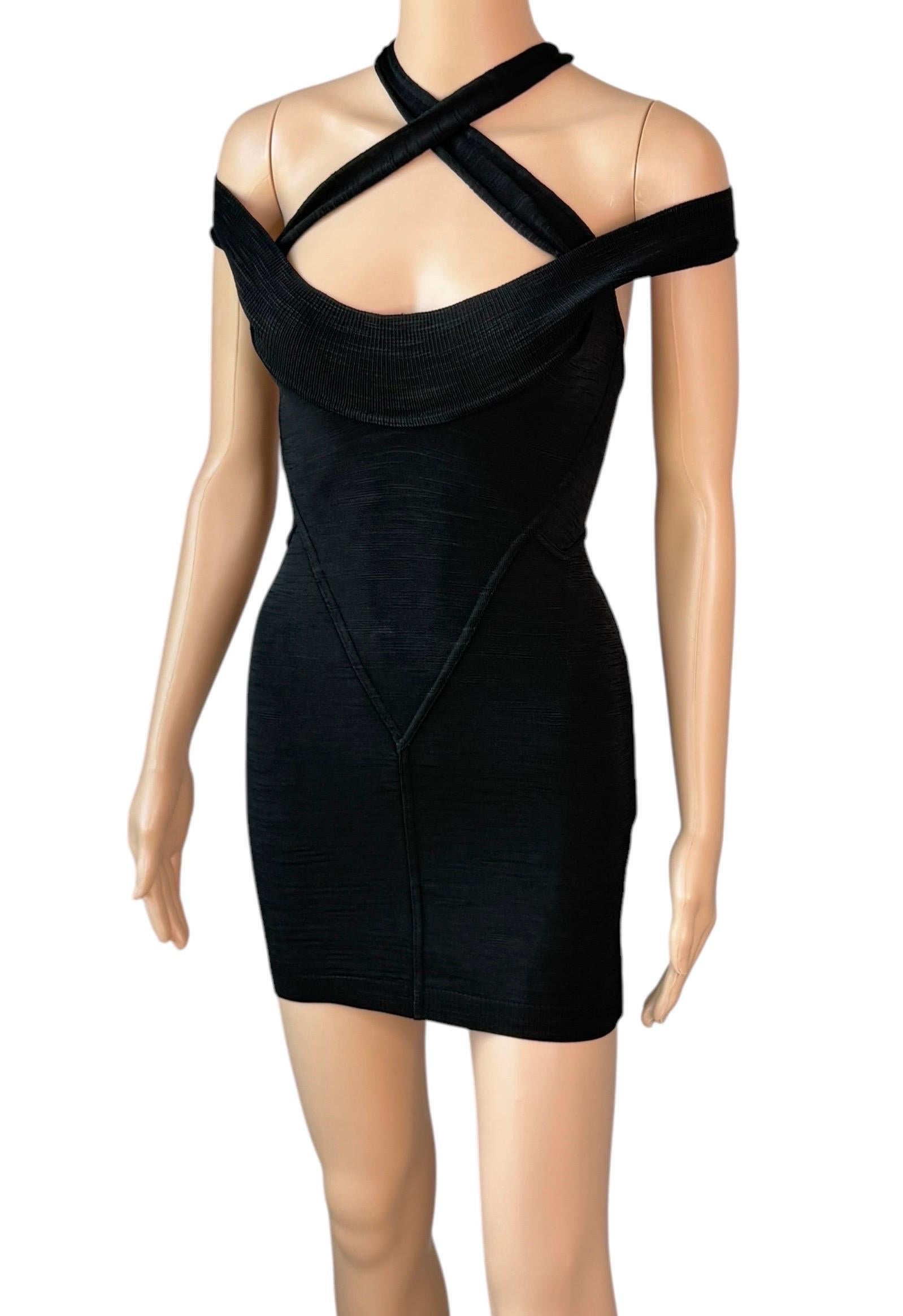 Azzedine Alaia S/S 1991 Vintage Bustier Cutout Bodycon Black Micro Mini Dress en vente 8