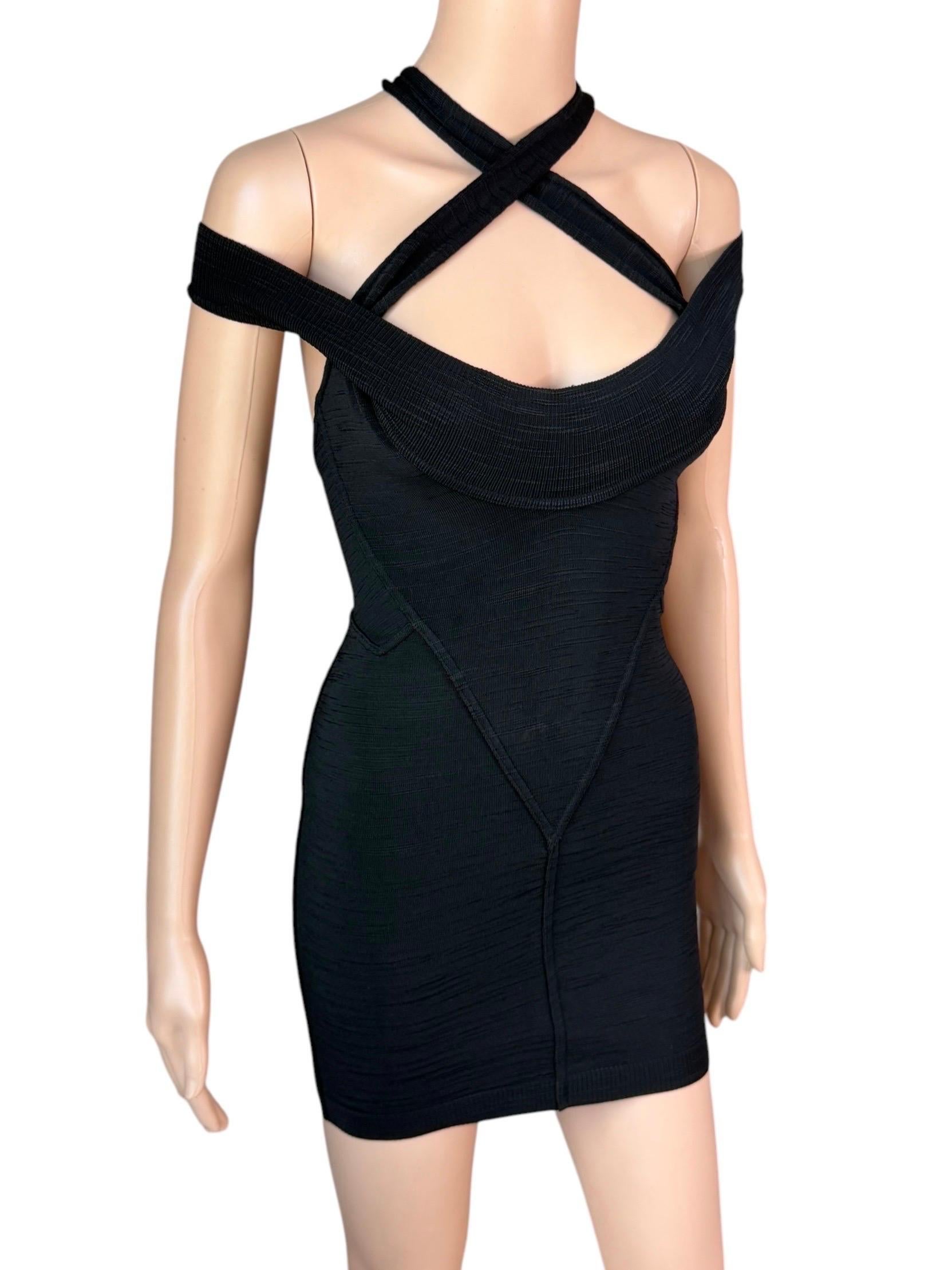 Azzedine Alaia S/S 1991 Vintage Bustier Cutout Bodycon Black Micro Mini Dress Bon état - En vente à Naples, FL