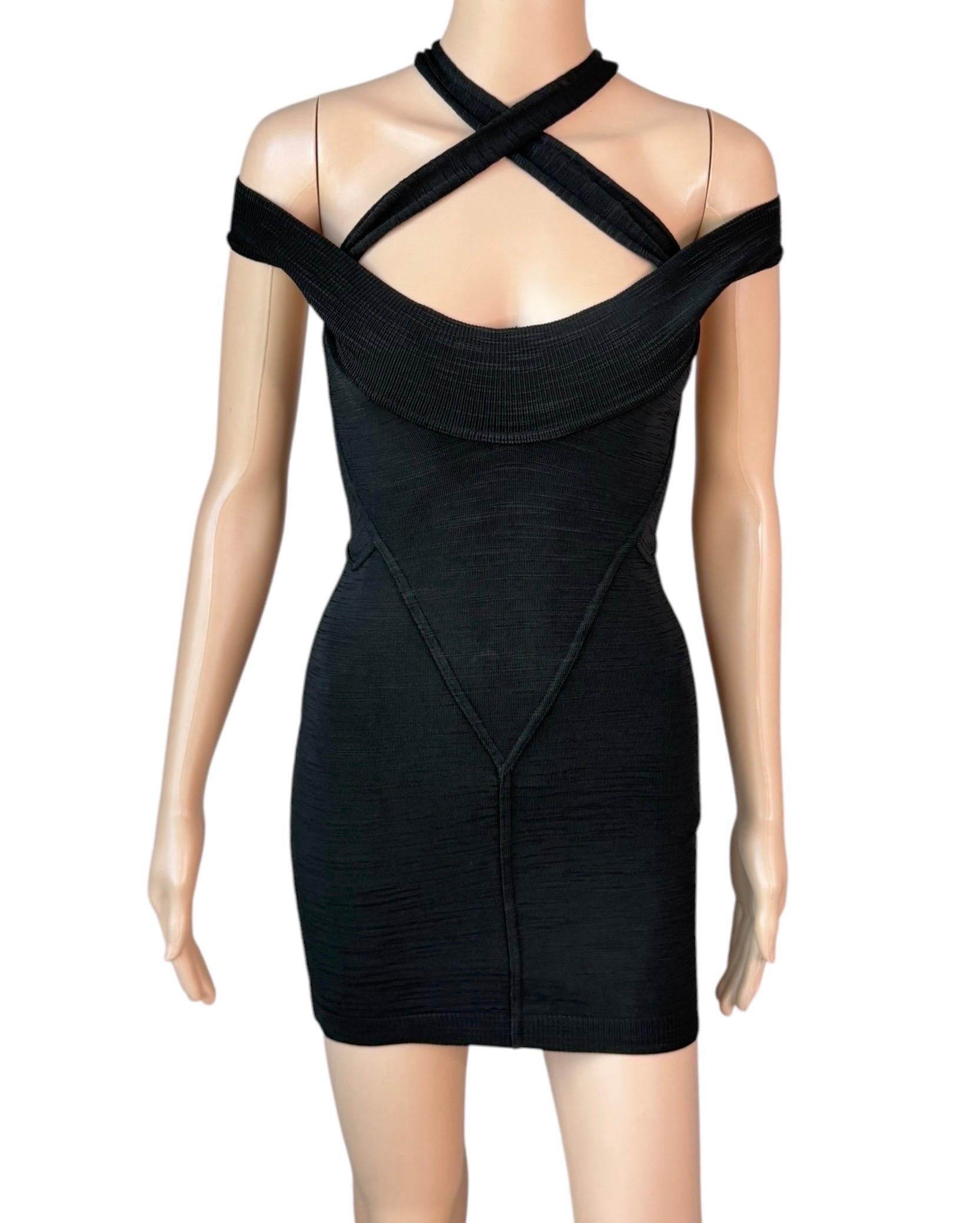 Azzedine Alaia S/S 1991 Vintage Bustier Cutout Bodycon Black Micro Mini Dress en vente 1