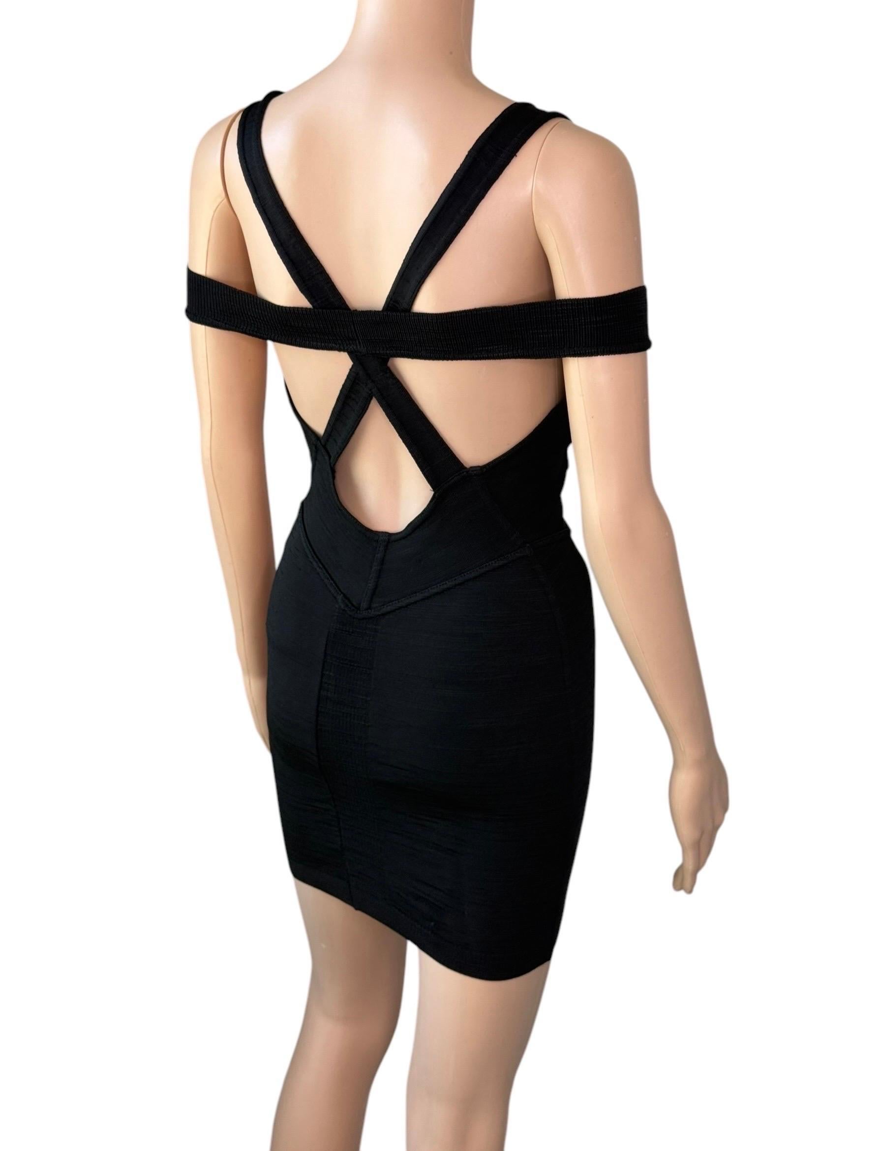 Azzedine Alaia S/S 1991 Vintage Bustier Cutout Bodycon Black Micro Mini Dress en vente 2