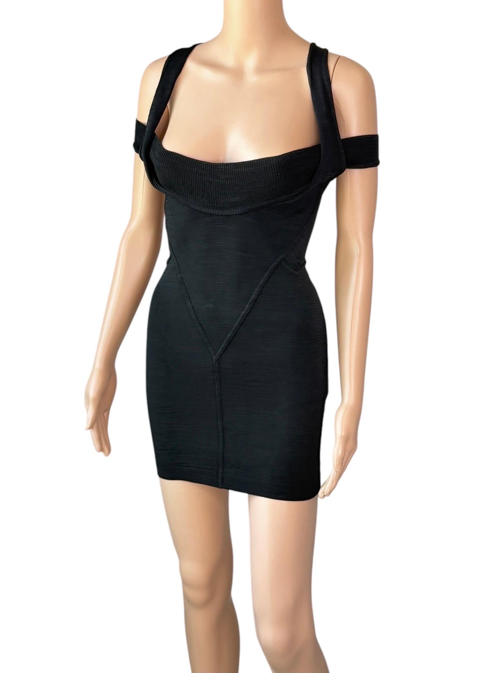 Azzedine Alaia S/S 1991 Vintage Bustier Cutout Bodycon Black Micro Mini Dress en vente 3