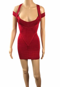 Azzedine Alaia S/S 1991 Vintage Bustier Cutout Bodycon Red Micro Mini Dress