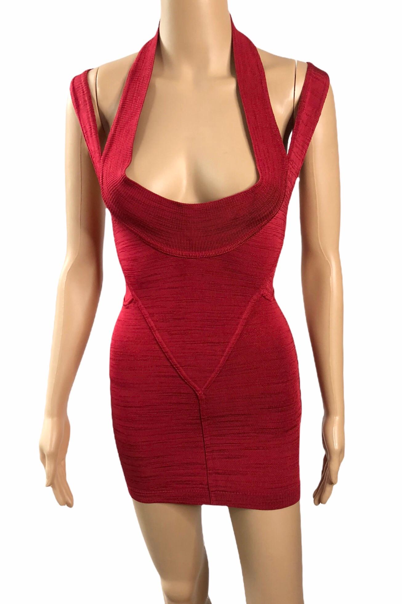 Azzedine Alaia S/S 1991 Vintage Bustier Cutout Bodycon Red Micro Mini Dress  In Excellent Condition For Sale In Naples, FL