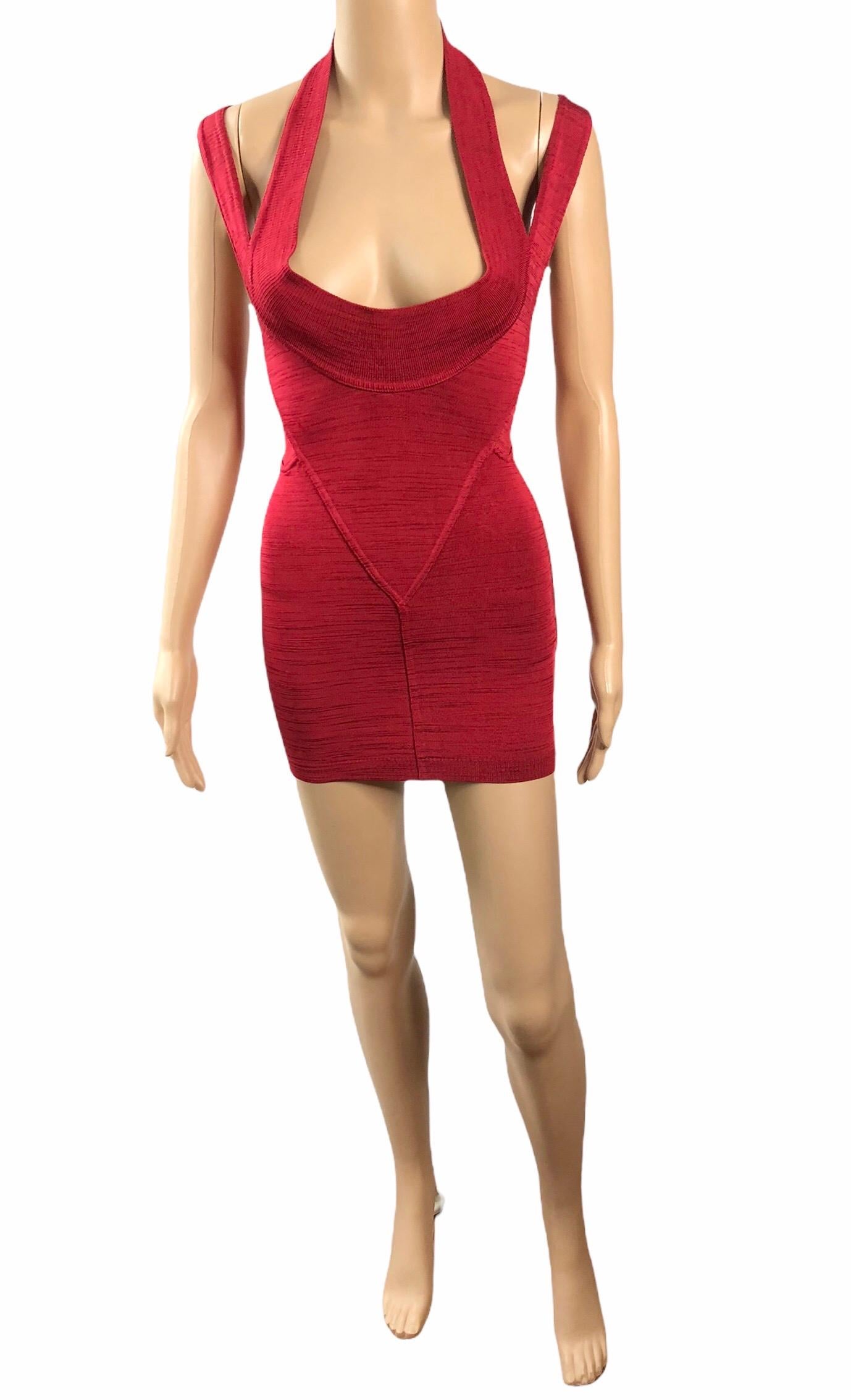 Azzedine Alaia S/S 1991 Vintage Bustier Cutout Bodycon Red Micro Mini Dress  For Sale 1