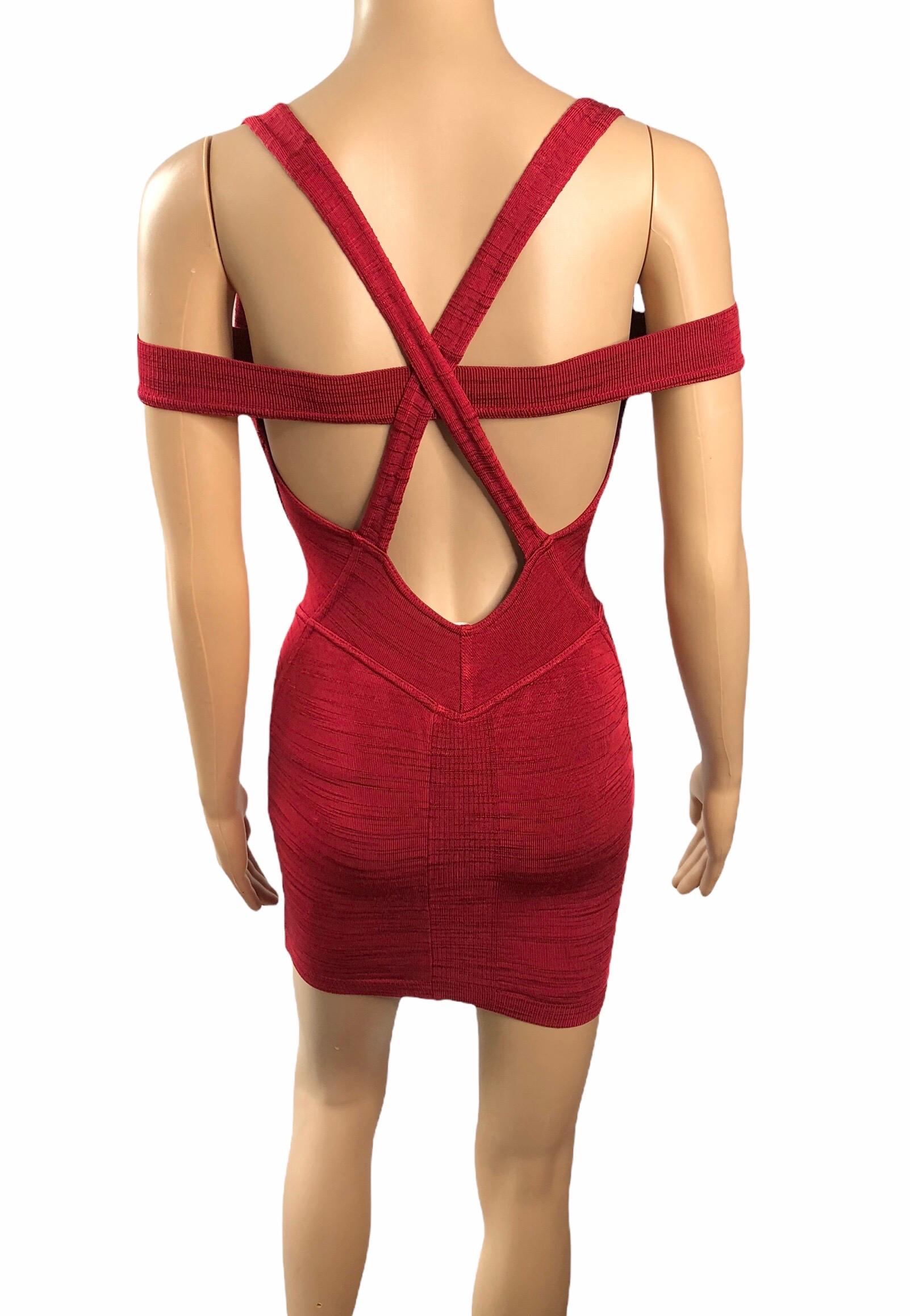 Azzedine Alaia S/S 1991 Vintage Bustier Cutout Bodycon Red Micro Mini Dress  For Sale 3