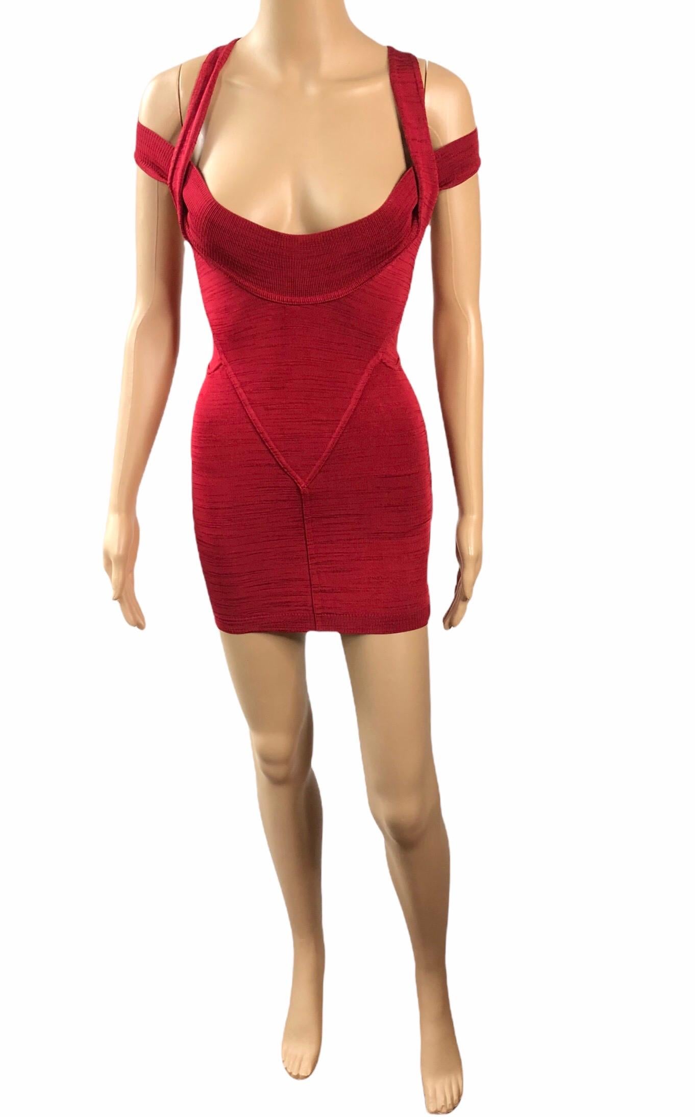 Azzedine Alaia S/S 1991 Vintage Bustier Cutout Bodycon Red Micro Mini Dress For Sale 4