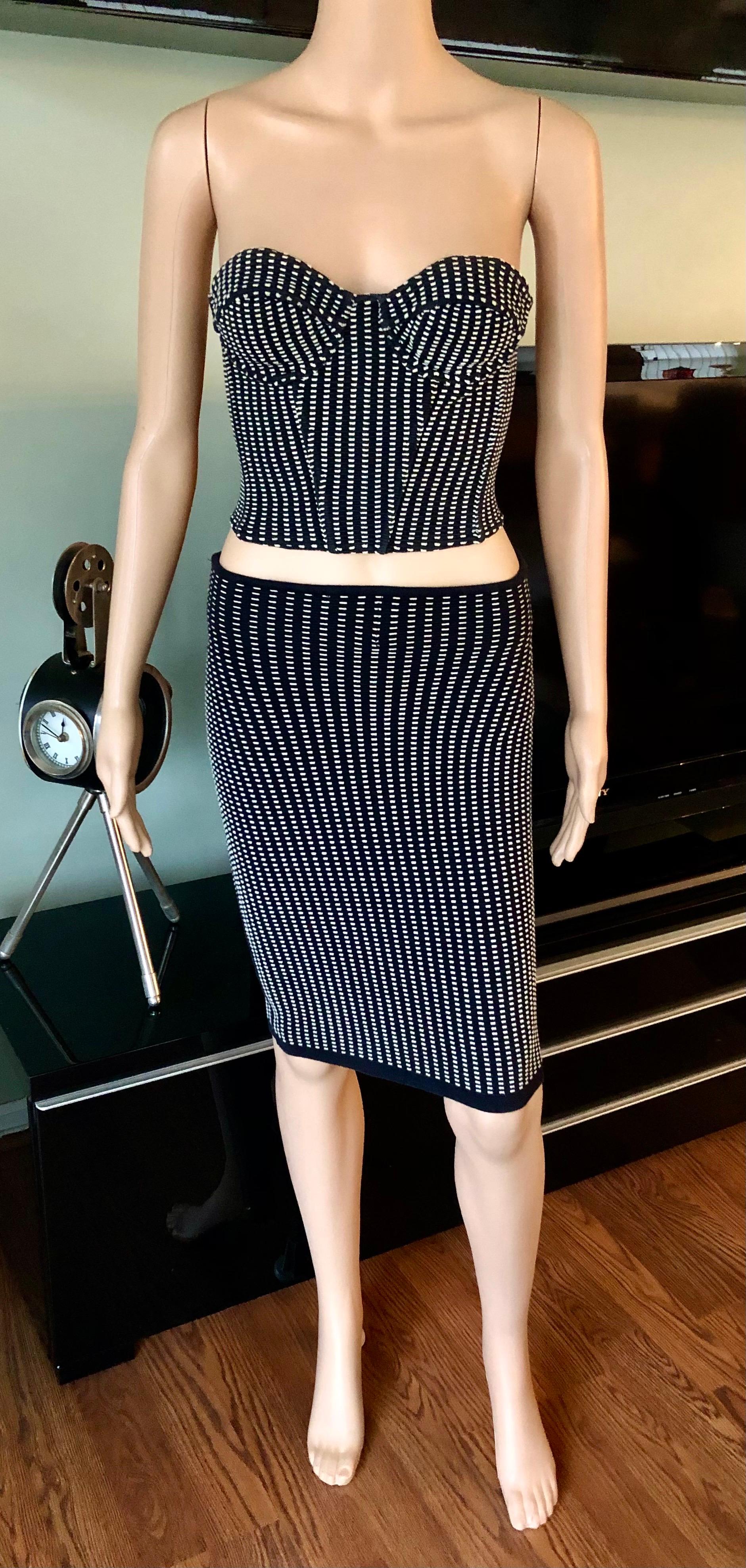 Gray Azzedine Alaia S/S 1991 Vintage Skirt and Bustier Crop Top 2 Piece Set 