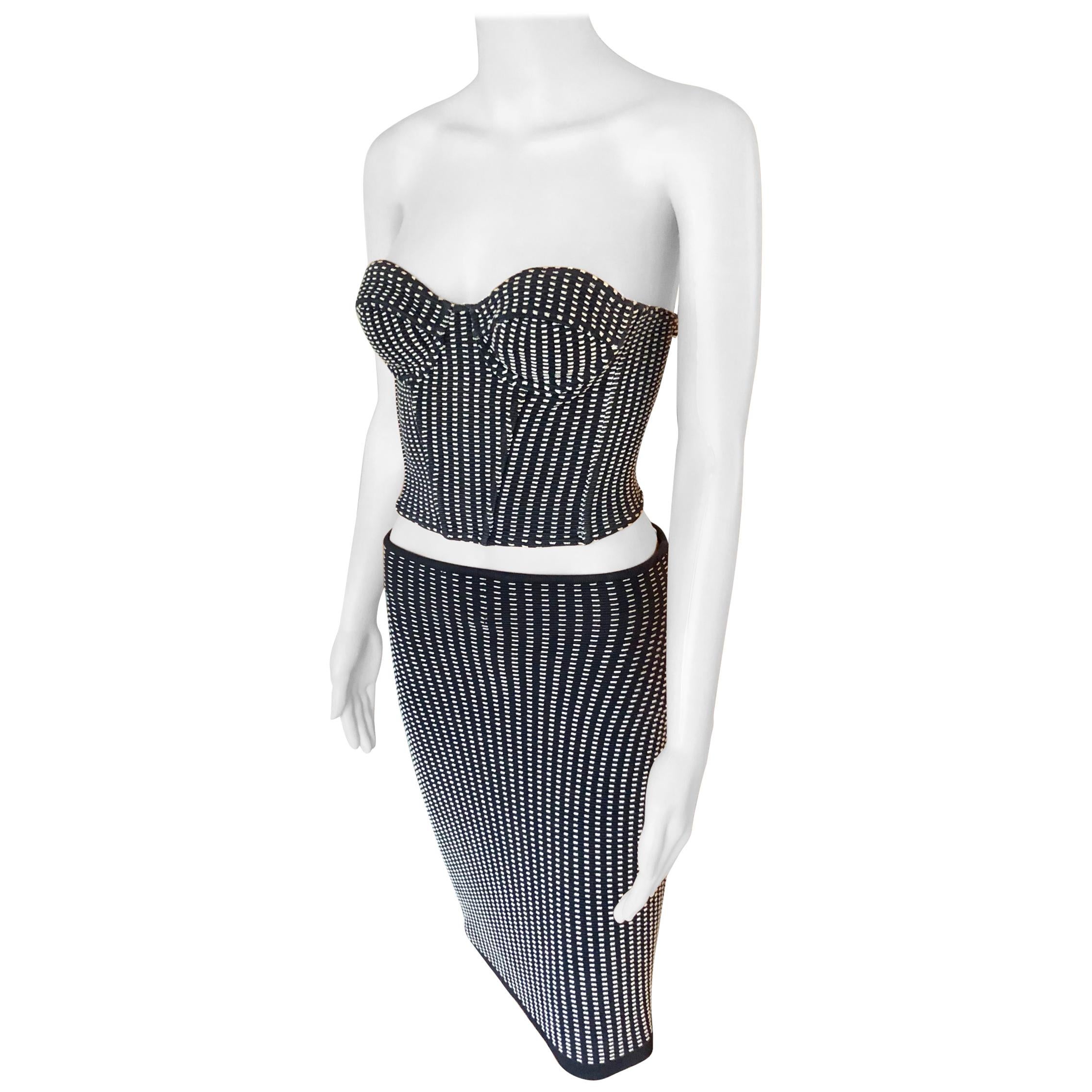 Azzedine Alaia S/S 1991 Vintage Skirt and Bustier Crop Top 2 Piece Set 