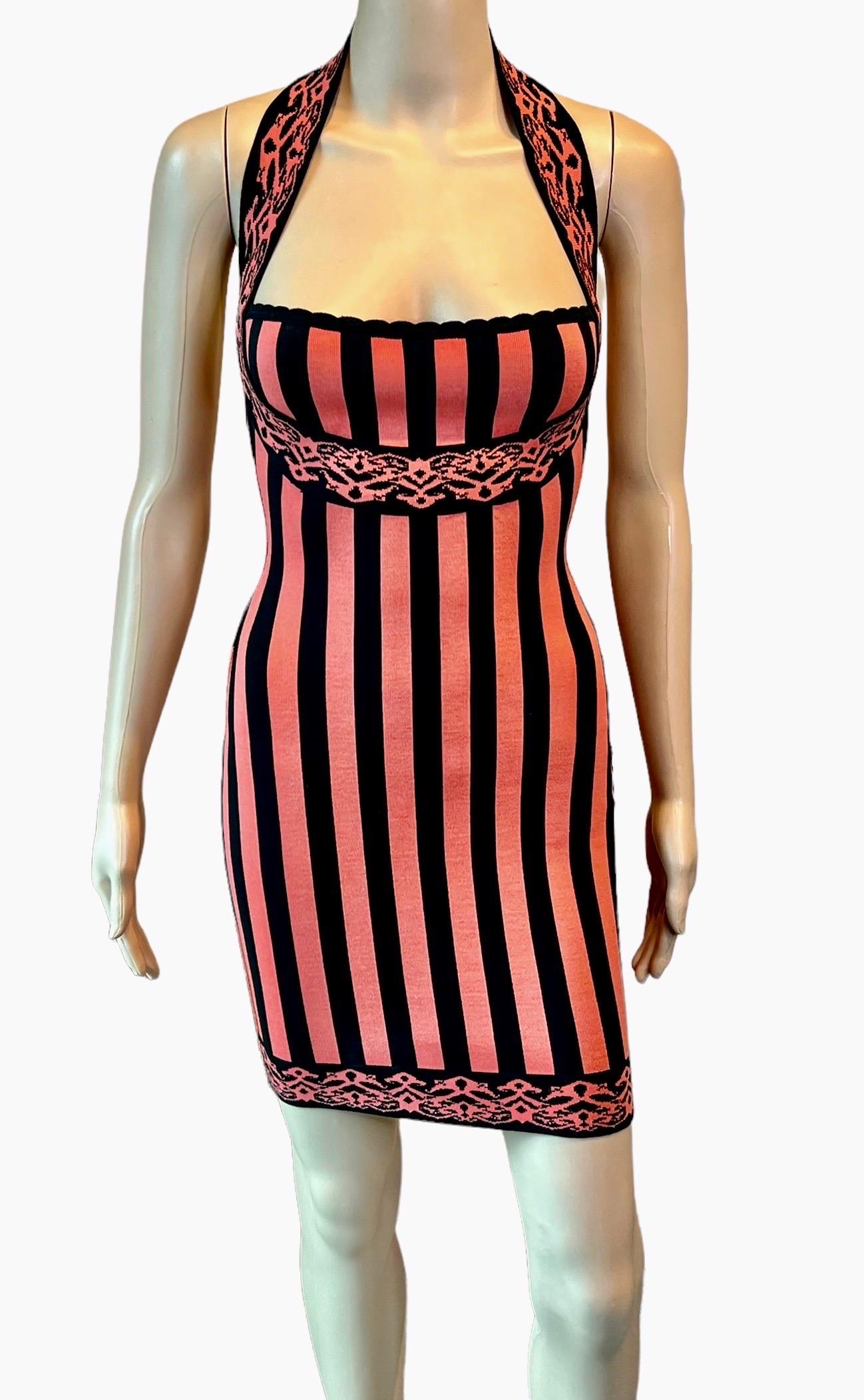 Azzedine Alaia S/S 1992 Runway Bustier Striped Bodycon Mini Dress In Excellent Condition In Naples, FL