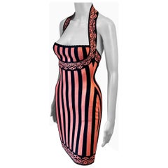 Azzedine Alaia S/S 1992 Runway Bustier Striped Bodycon Mini Dress
