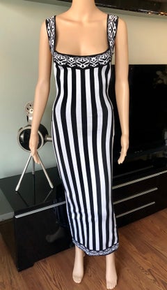 Azzedine Alaia S/S 1992 Runway Vintage Striped Bodycon Backless Maxi Dress