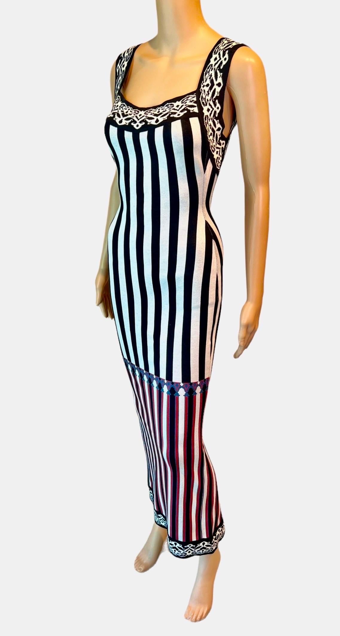 Gray Azzedine Alaia S/S 1992 Runway Vintage Striped Bodycon Backless Maxi Dress For Sale