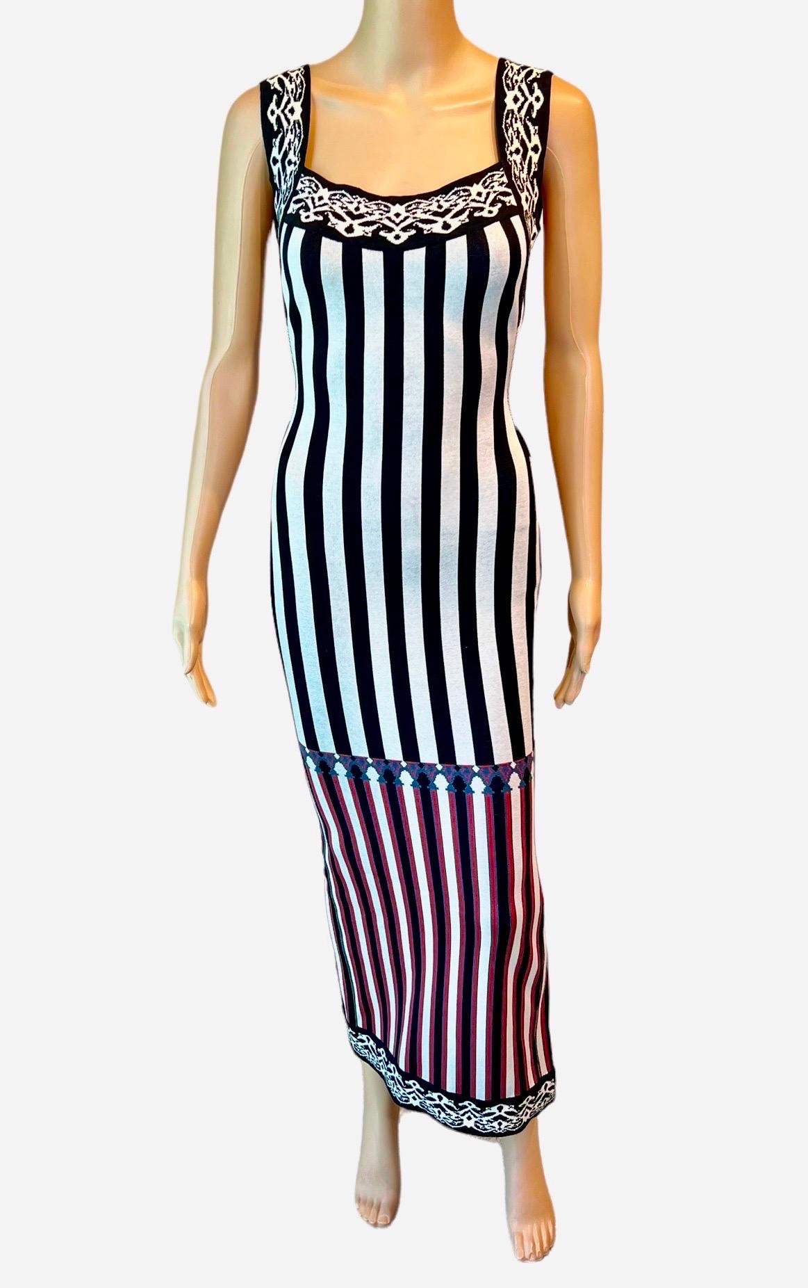 Women's Azzedine Alaia S/S 1992 Runway Vintage Striped Bodycon Backless Maxi Dress For Sale