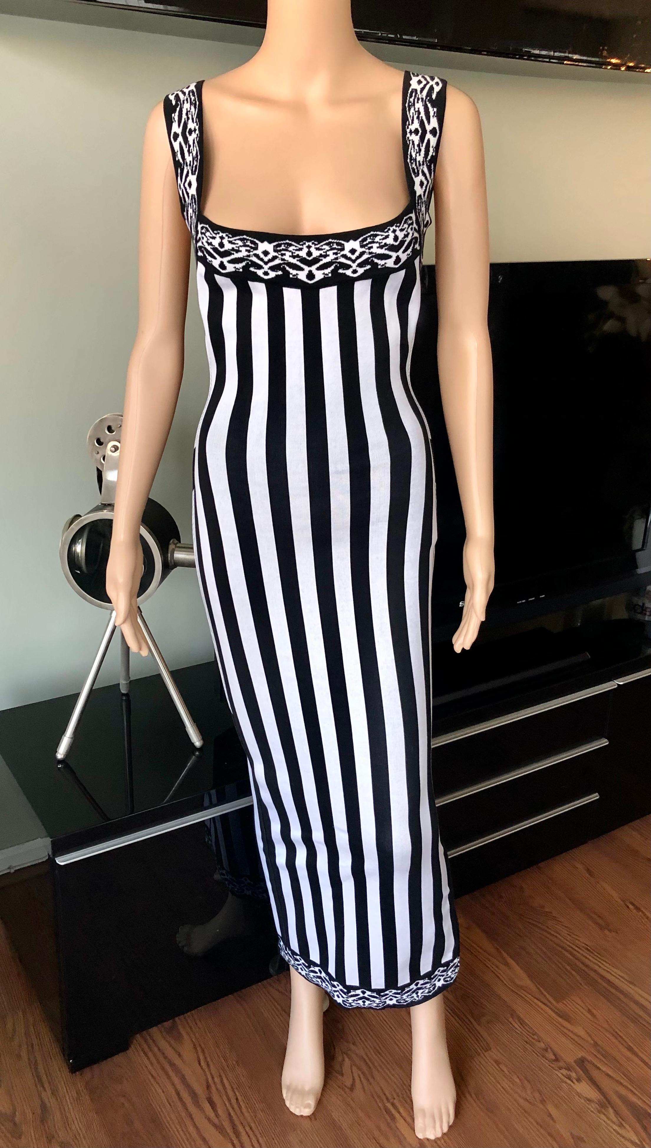 Azzedine Alaia S/S 1992 Runway Vintage Striped Bodycon Backless Maxi Dress In Good Condition In Naples, FL