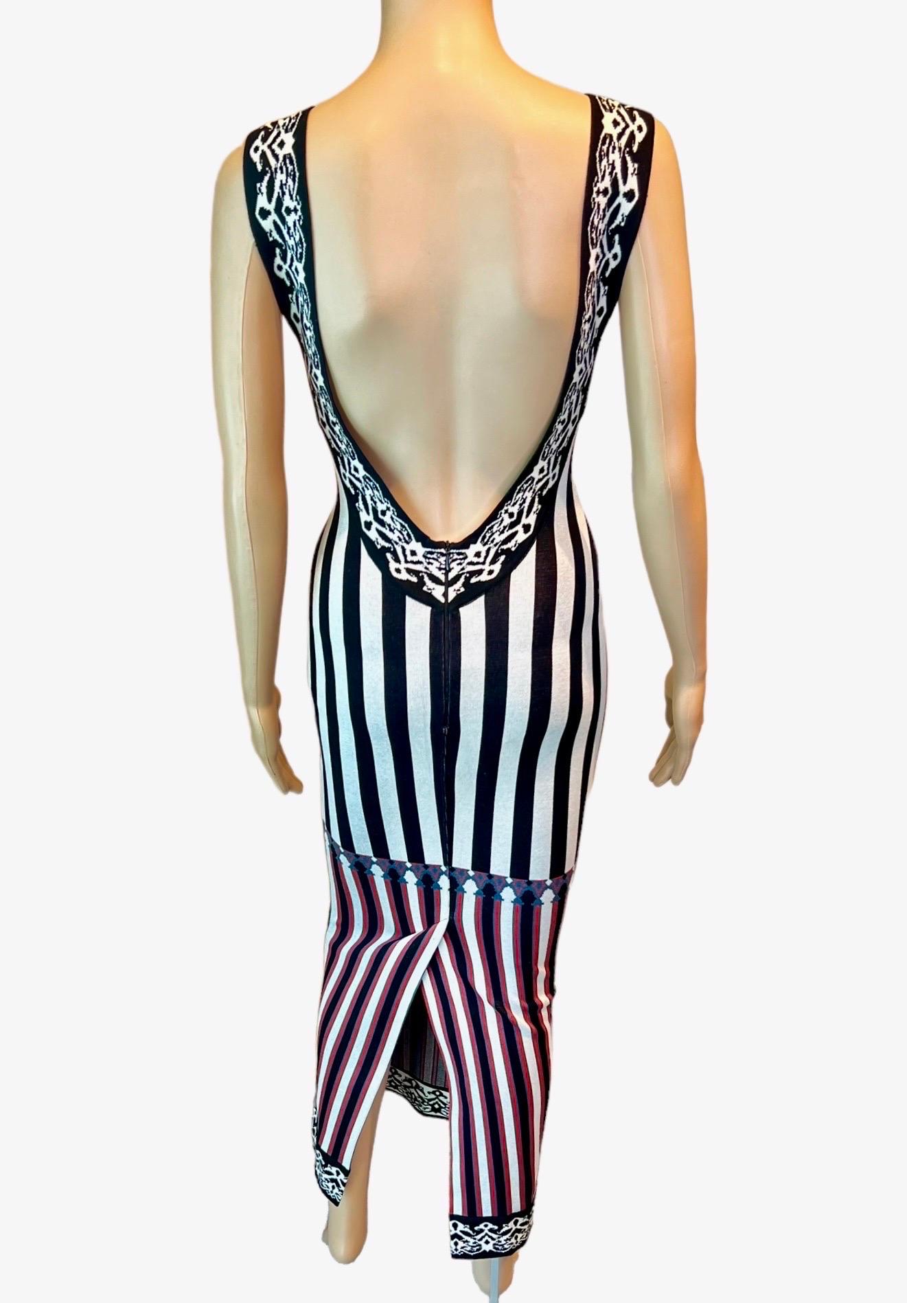 Azzedine Alaia S/S 1992 Runway Vintage Striped Bodycon Backless Maxi Dress For Sale 1