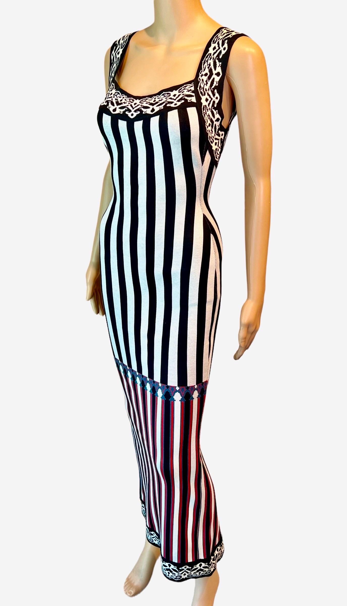 Azzedine Alaia S/S 1992 Runway Vintage Striped Bodycon Backless Maxi Dress For Sale 2
