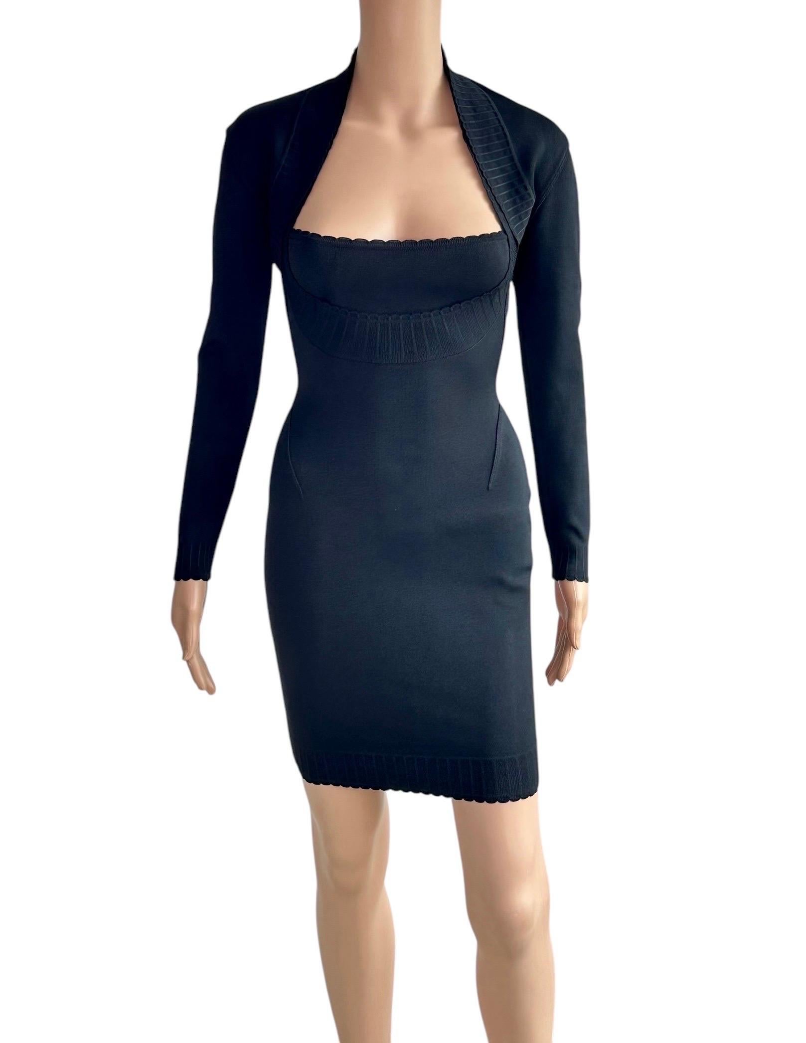 Azzedine Alaia S/S 1992 Unworn Vintage Bustier Fitted Plunged Décolleté Open Back Black Dress and Bolero 2 Piece Set 

Size: Small

Condition: New with Tags


