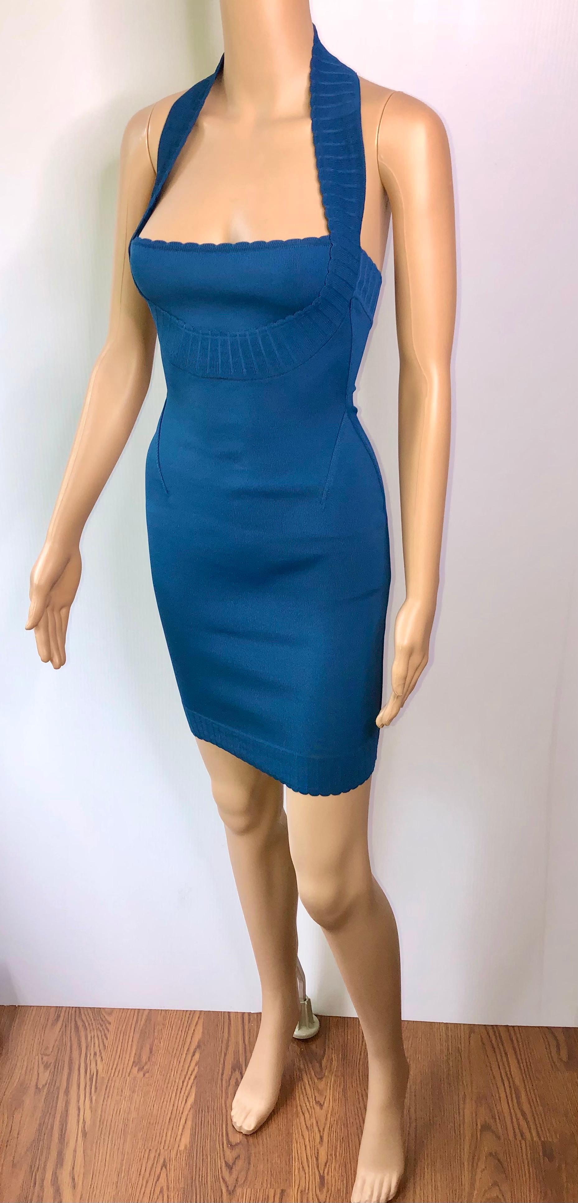 Azzedine Alaia S/S 1992 Vintage Bustier Open Back Bodycon Blue Dress  In Excellent Condition In Naples, FL