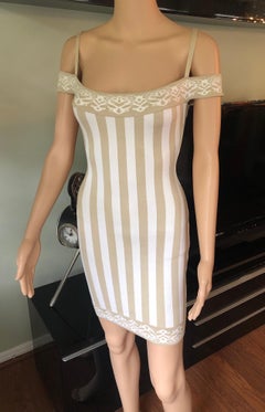 Azzedine Alaia S/S 1992 Vintage Cold-Shoulder Striped Bodycon Mini Dress