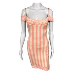 Azzedine Alaia - Robe courte moulante à épaules dénudées et à rayures, vintage, printemps-été 1992