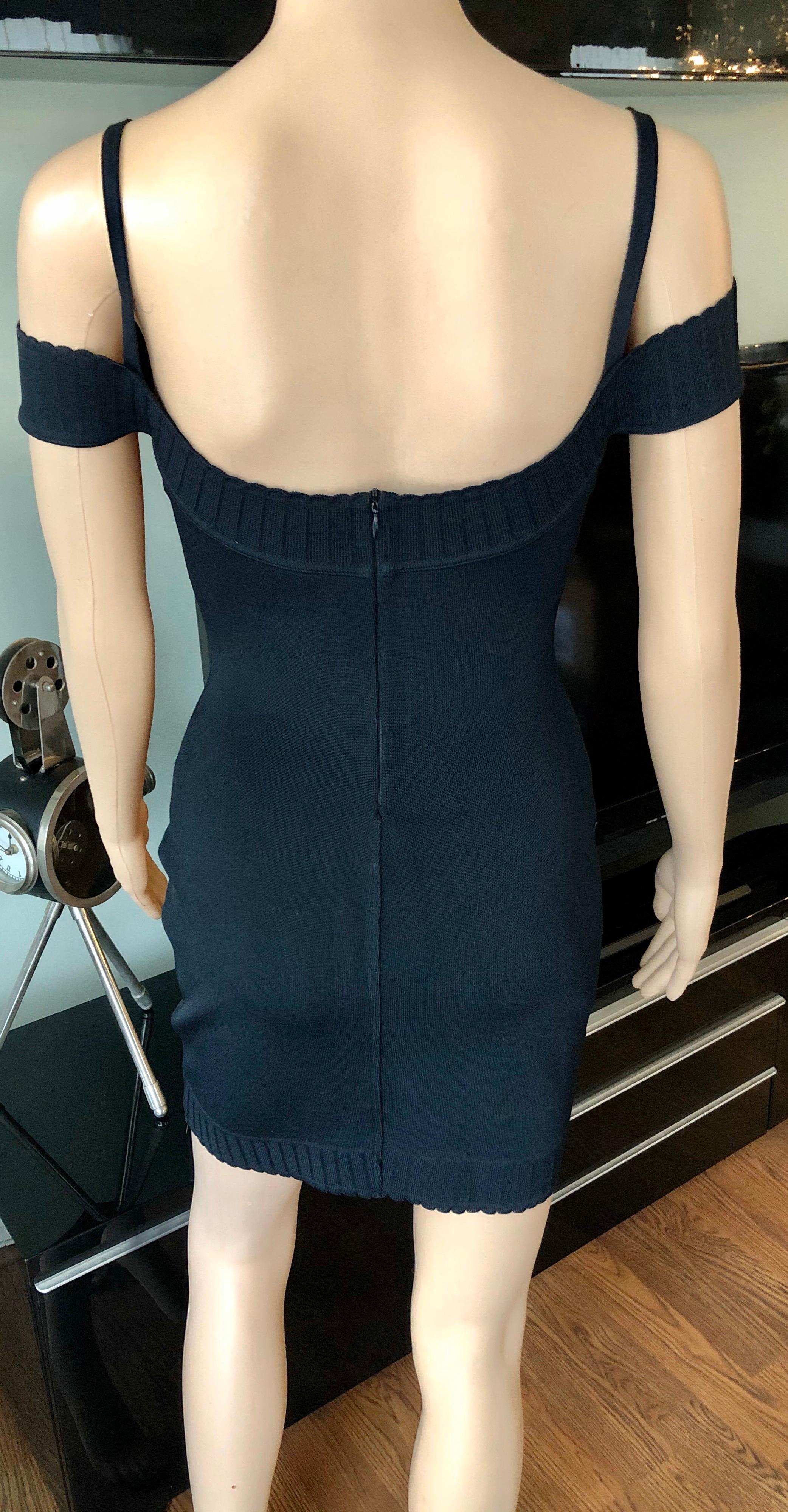 Azzedine Alaia S/S 1992 Vintage Off Shoulder Bodycon Black Dress In Good Condition For Sale In Naples, FL