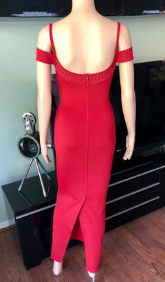 Azzedine Alaia S/S 1992 Vintage Off Shoulder Bodycon Red Maxi Dress