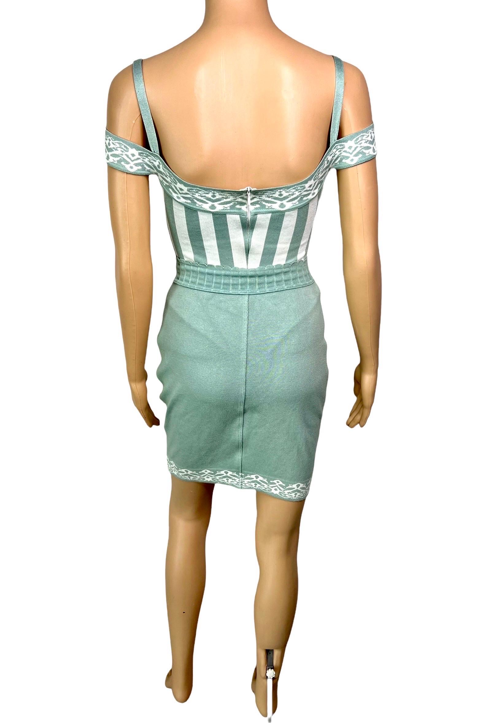 Azzedine Alaia S/S 1992 Vintage Striped Bodysuit Top and Mini Skirt 2 Piece Set For Sale 4