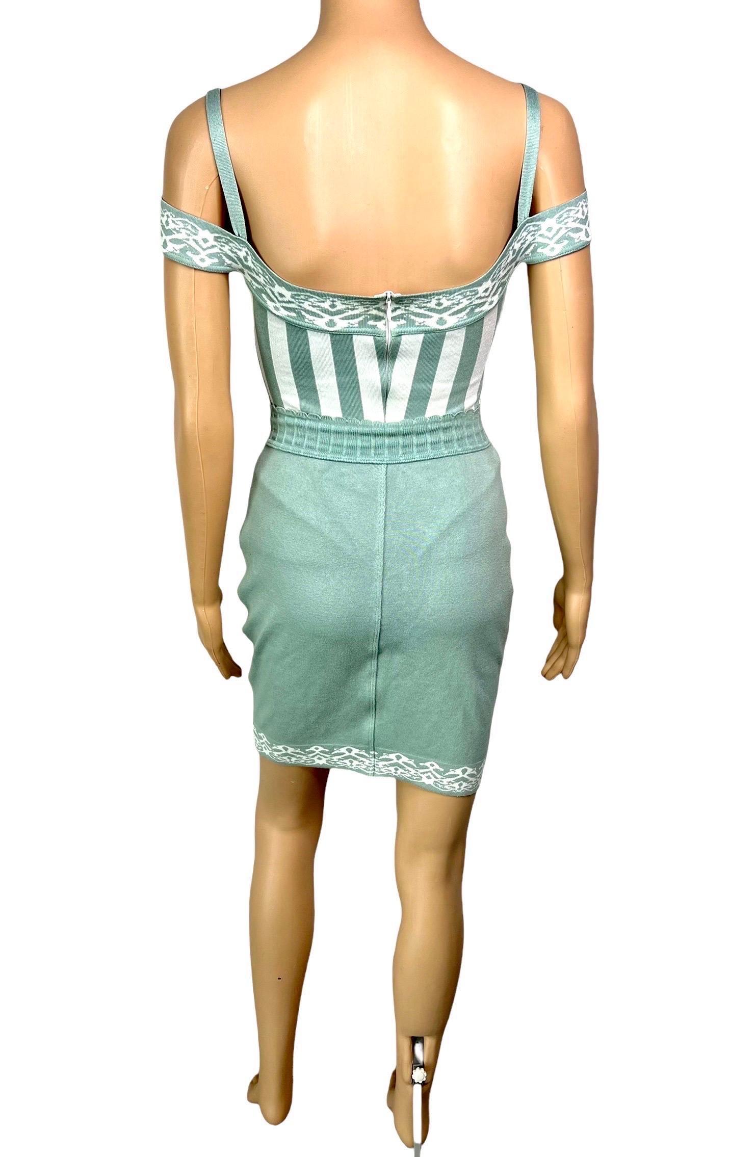 Azzedine Alaia S/S 1992 Vintage Striped Bodysuit Top and Mini Skirt 2 Piece Set For Sale 5
