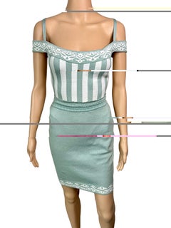 Azzedine Alaia S/S 1992 Vintage Striped Bodysuit Top and Mini Skirt 2 Piece Set