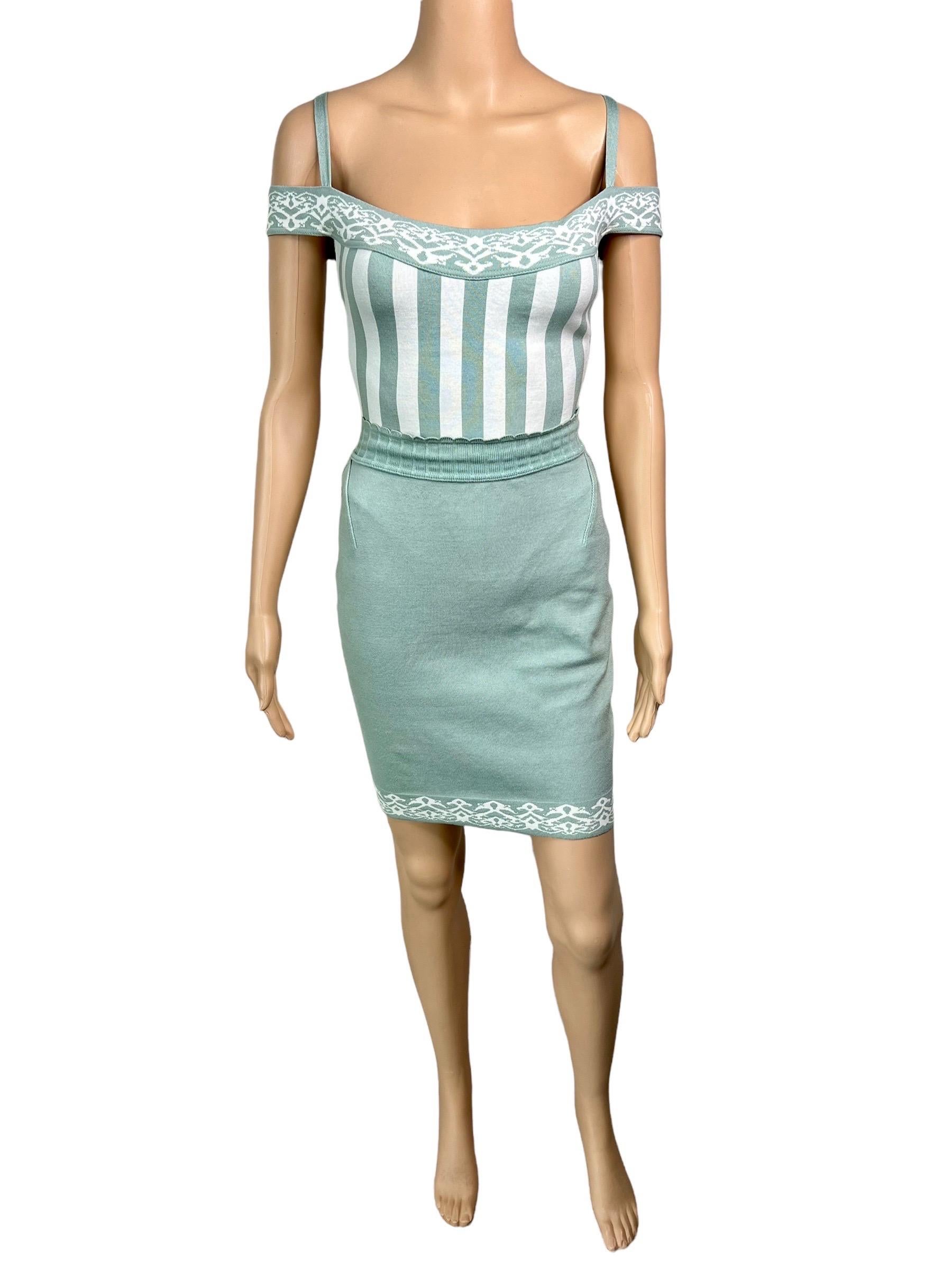 Azzedine Alaia S/S 1992 Vintage Striped Bodysuit Top and Mini Skirt 2 Piece Set In Good Condition For Sale In Naples, FL