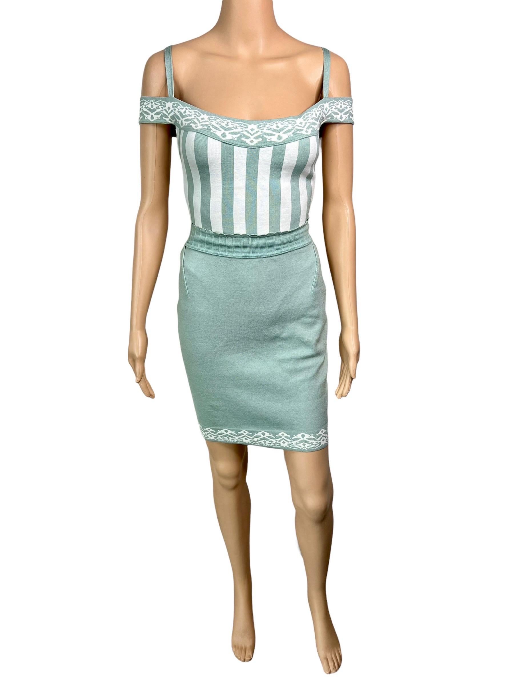 Women's or Men's Azzedine Alaia S/S 1992 Vintage Striped Bodysuit Top and Mini Skirt 2 Piece Set For Sale