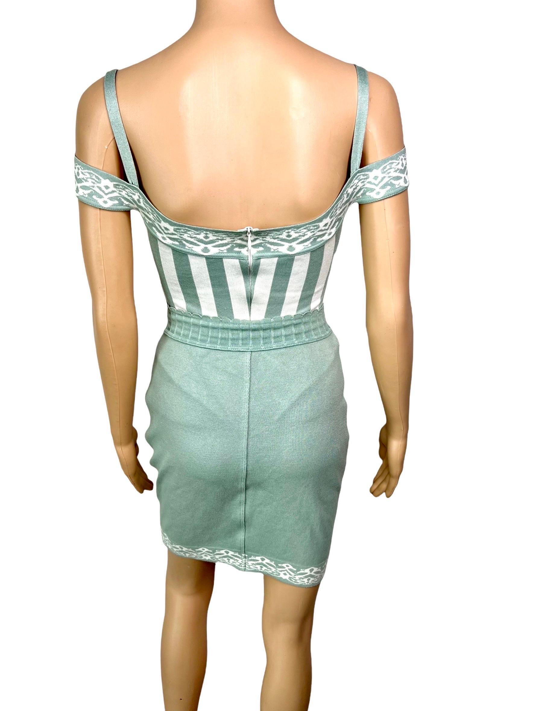 Azzedine Alaia S/S 1992 Vintage Striped Bodysuit Top and Mini Skirt 2 Piece Set For Sale 2