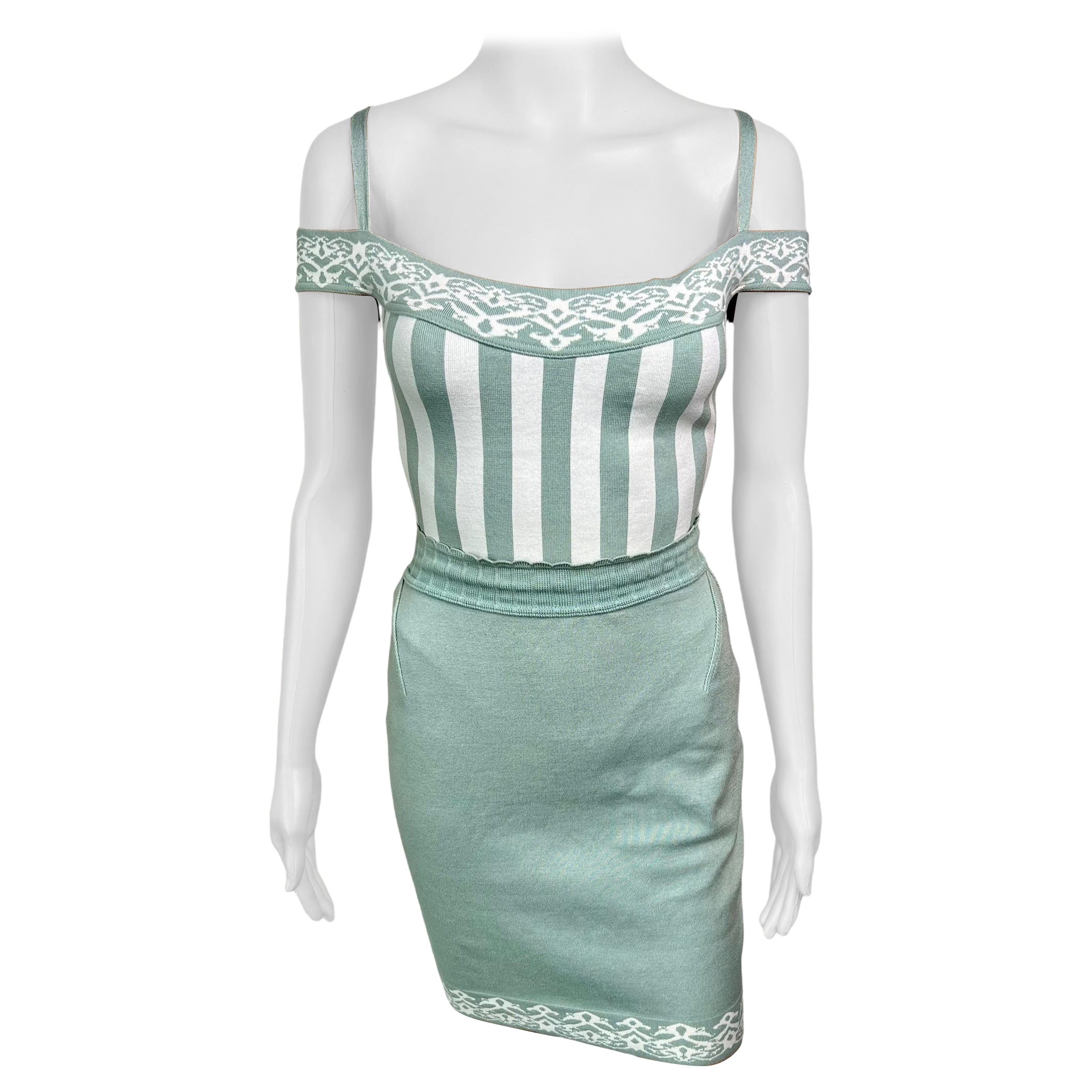 Azzedine Alaïa - Ensemble 2 pièces - Body et mini-jupe rayé, vintage, printemps-été 1992