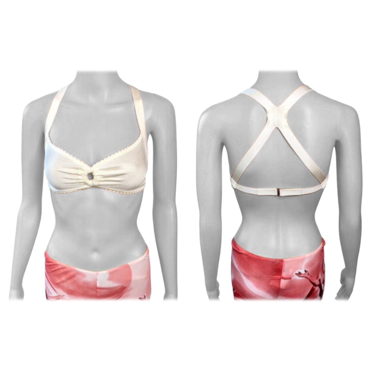 Azzedine Alaia S/S 1993 Pasarela Vintage Sin Usar Sujetador Marfil Bralette Crop Top