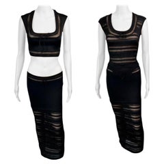 Azzedine Alaia S/S 1993 Vintage Crochet Skirt Bodysuit and Crop Top 3 Piece Set