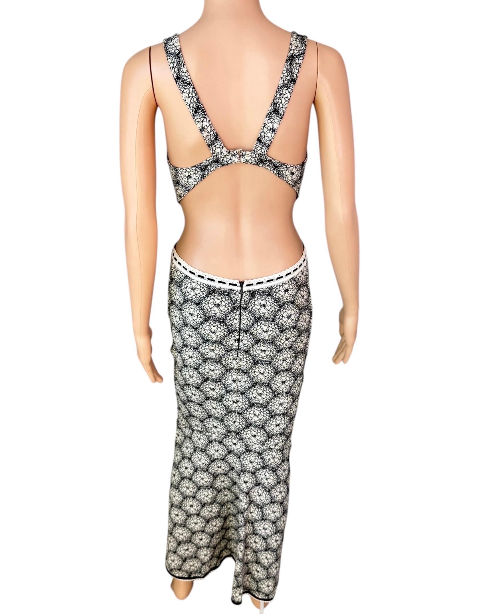 Azzedine Alaia S/S 1993 Vintage Ausschnitt Bodycon Rückenfreies Bedrucktes Maxikleid (Grau)