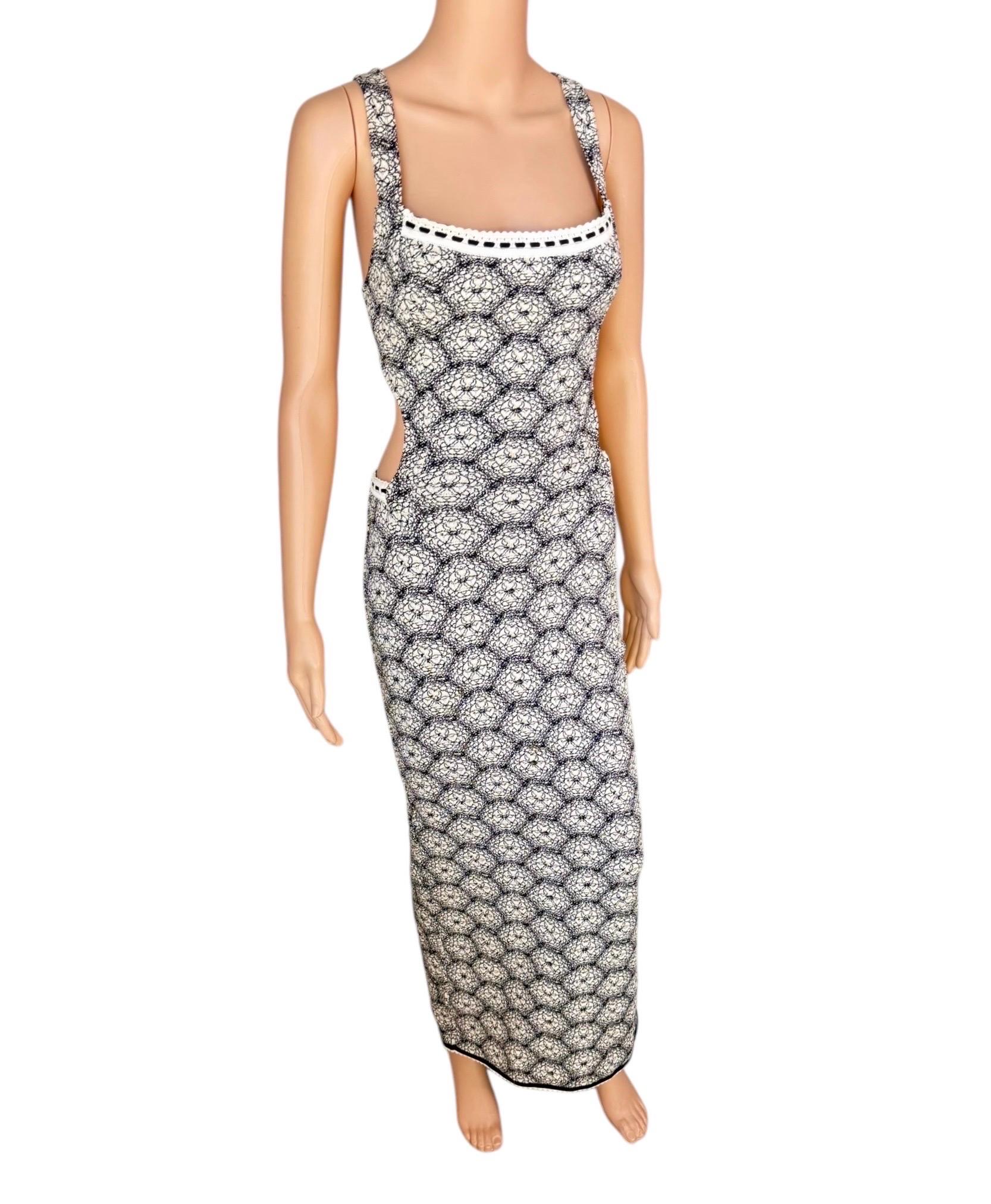 Azzedine Alaia S/S 1993 Vintage Ausschnitt Bodycon Rückenfreies Bedrucktes Maxikleid im Zustand „Gut“ in Naples, FL