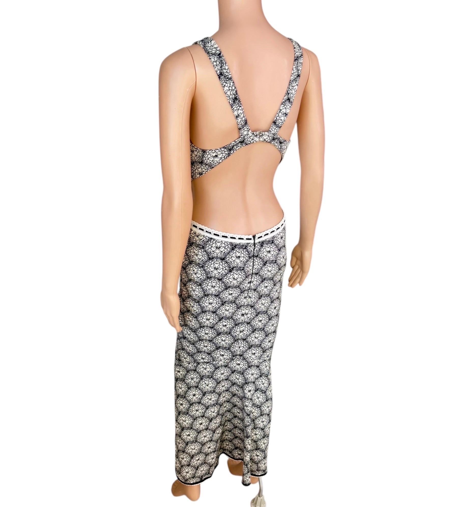 Azzedine Alaia S/S 1993 Vintage Ausschnitt Bodycon Rückenfreies Bedrucktes Maxikleid Damen
