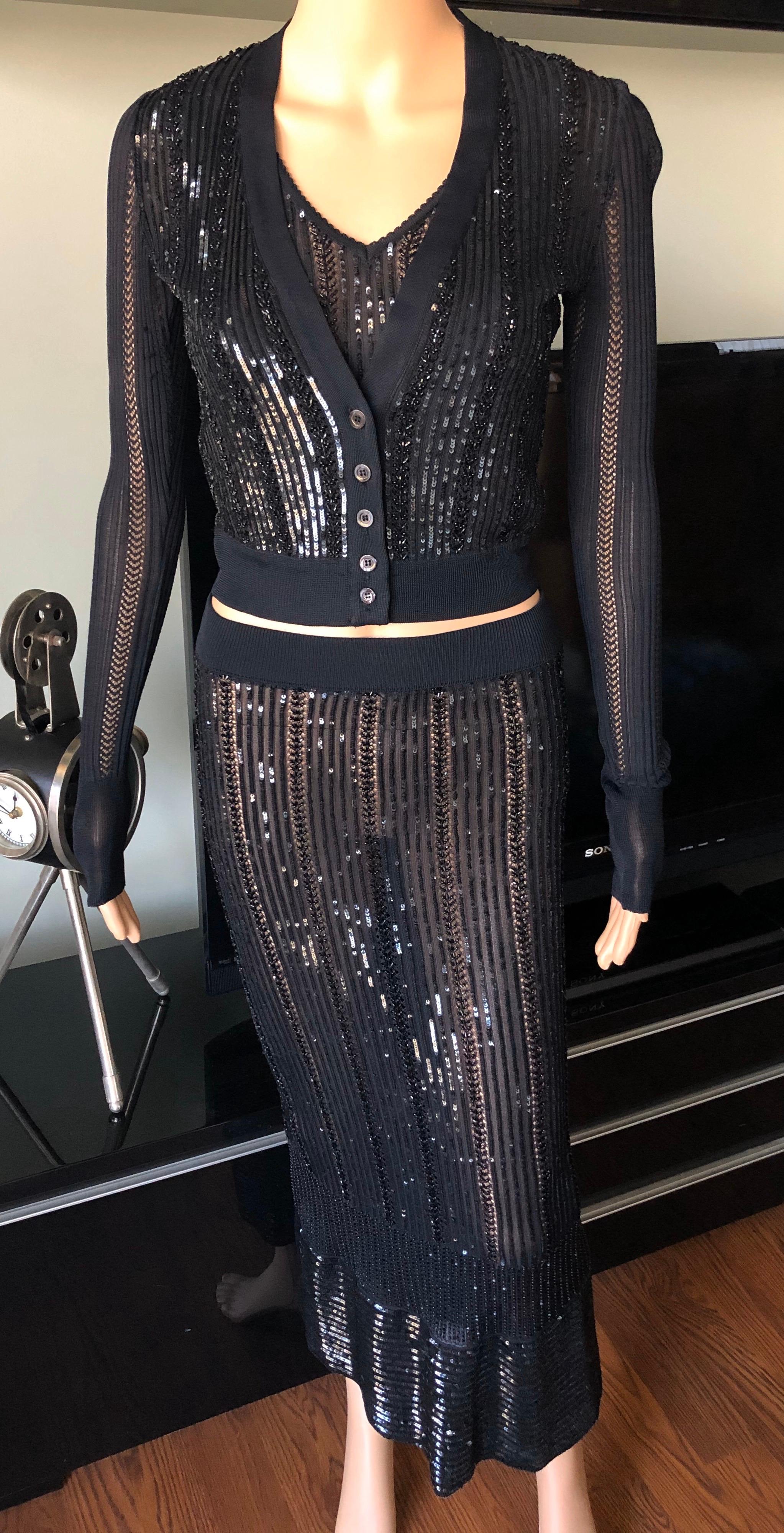 Azzedine Alaïa - Ensemble 3 pièces jupe et jupe noire vintage ornée de sequins, printemps-été 1996  en vente 4