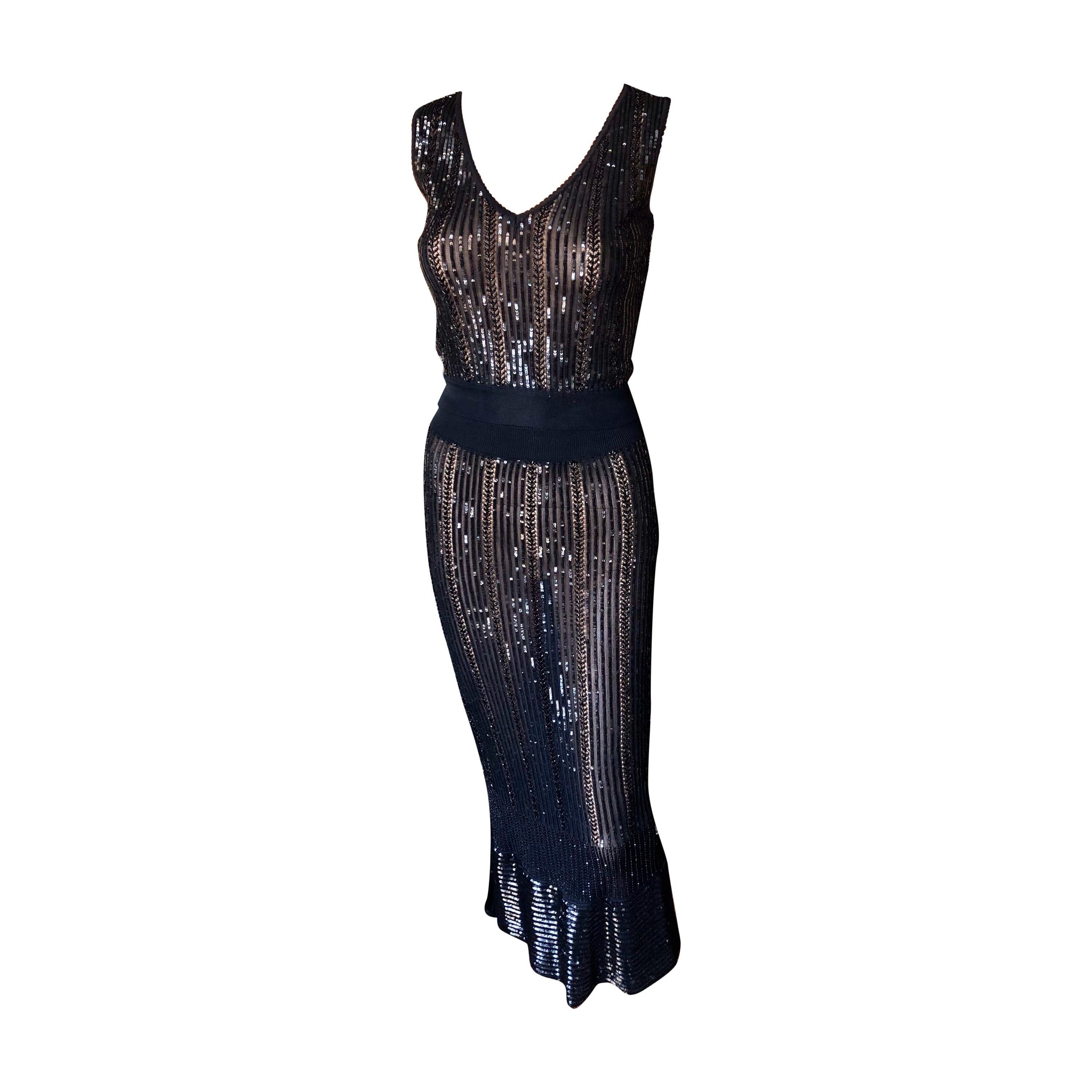 Azzedine Alaïa - Ensemble 3 pièces jupe et jupe noire vintage ornée de sequins, printemps-été 1996  en vente