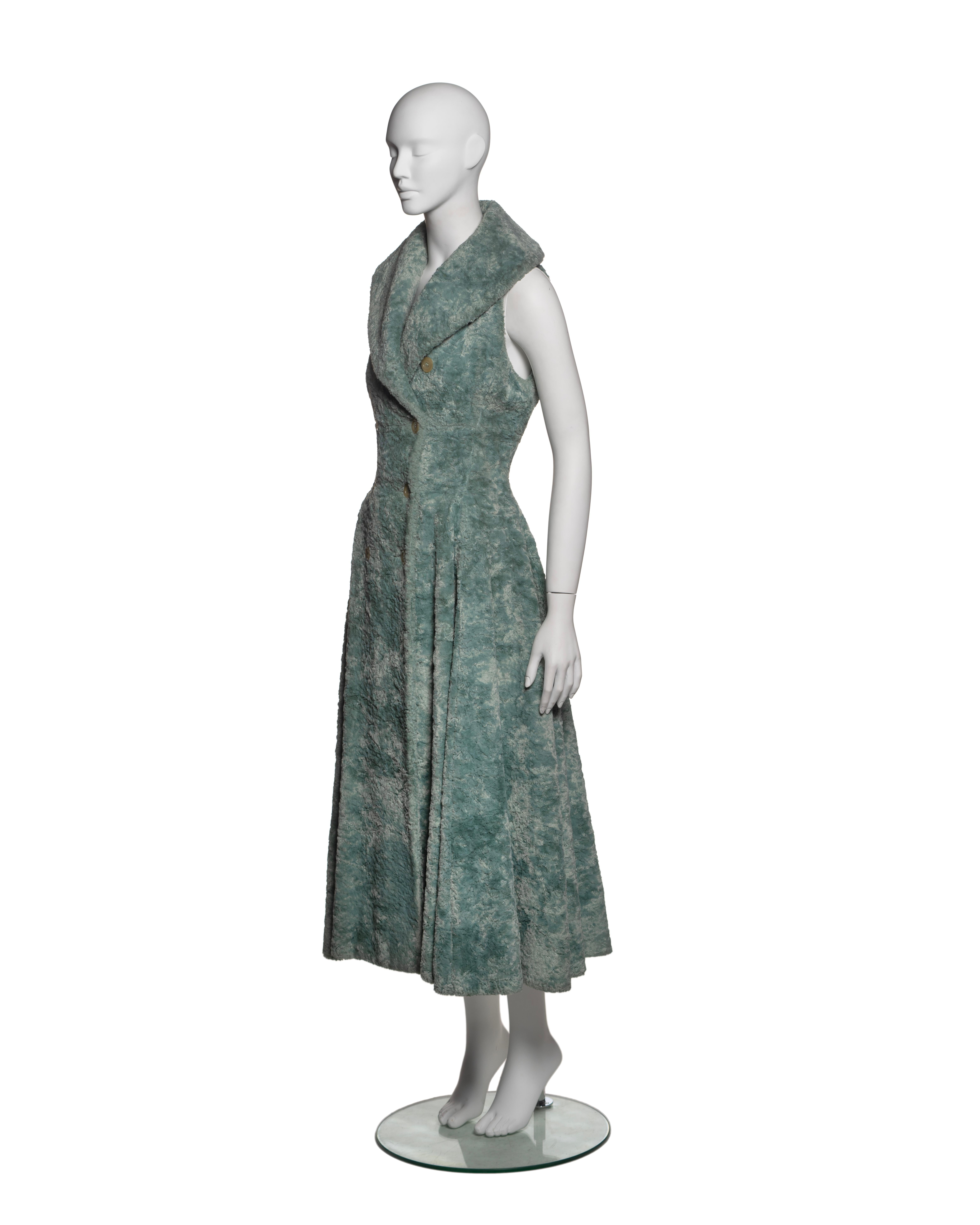 Azzedine Alaia Sleeveless Shawl Lapel Coat Dress in Seafoam Green, FW 1992 For Sale 6