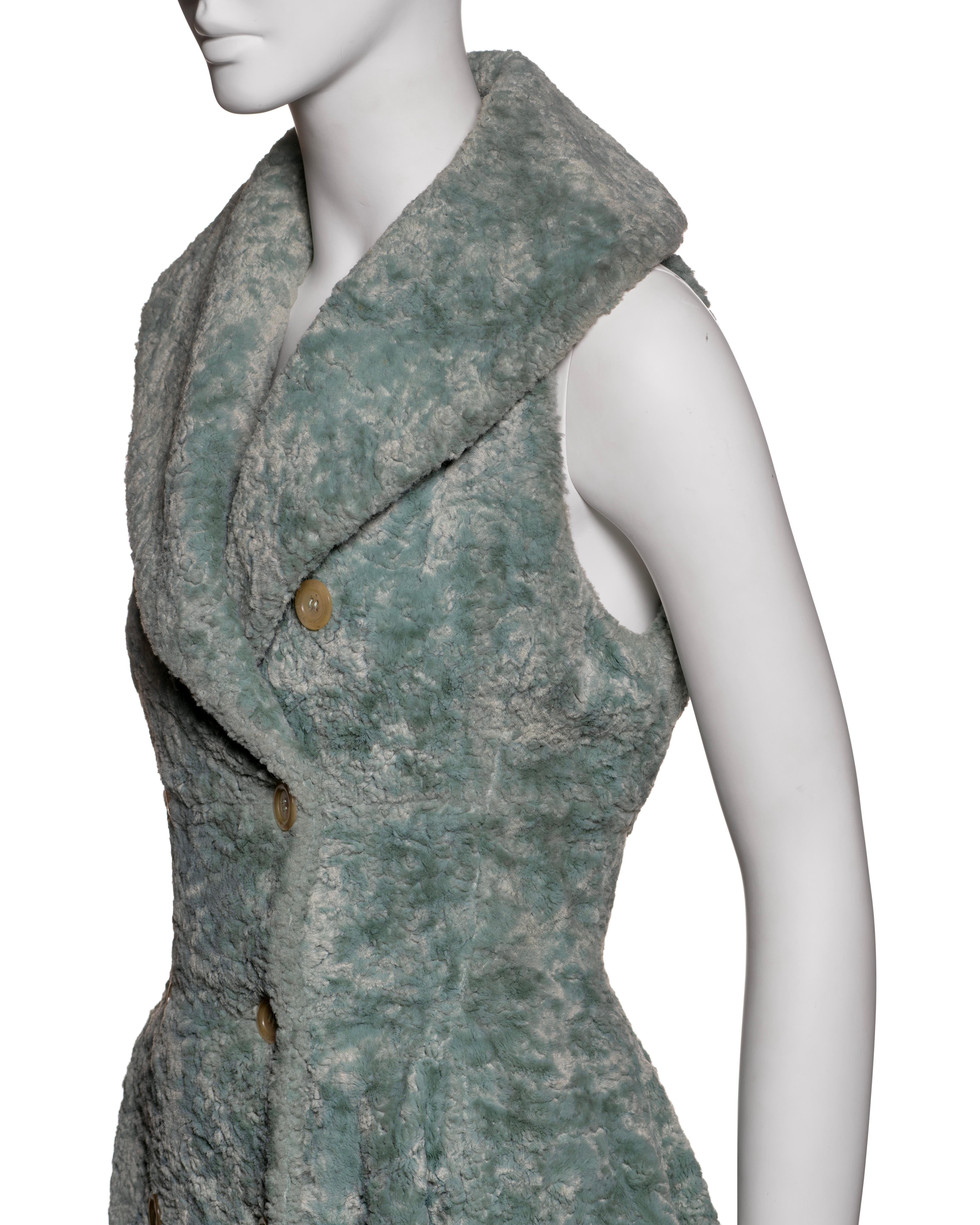 Azzedine Alaia Sleeveless Shawl Lapel Coat Dress in Seafoam Green, FW 1992 For Sale 7