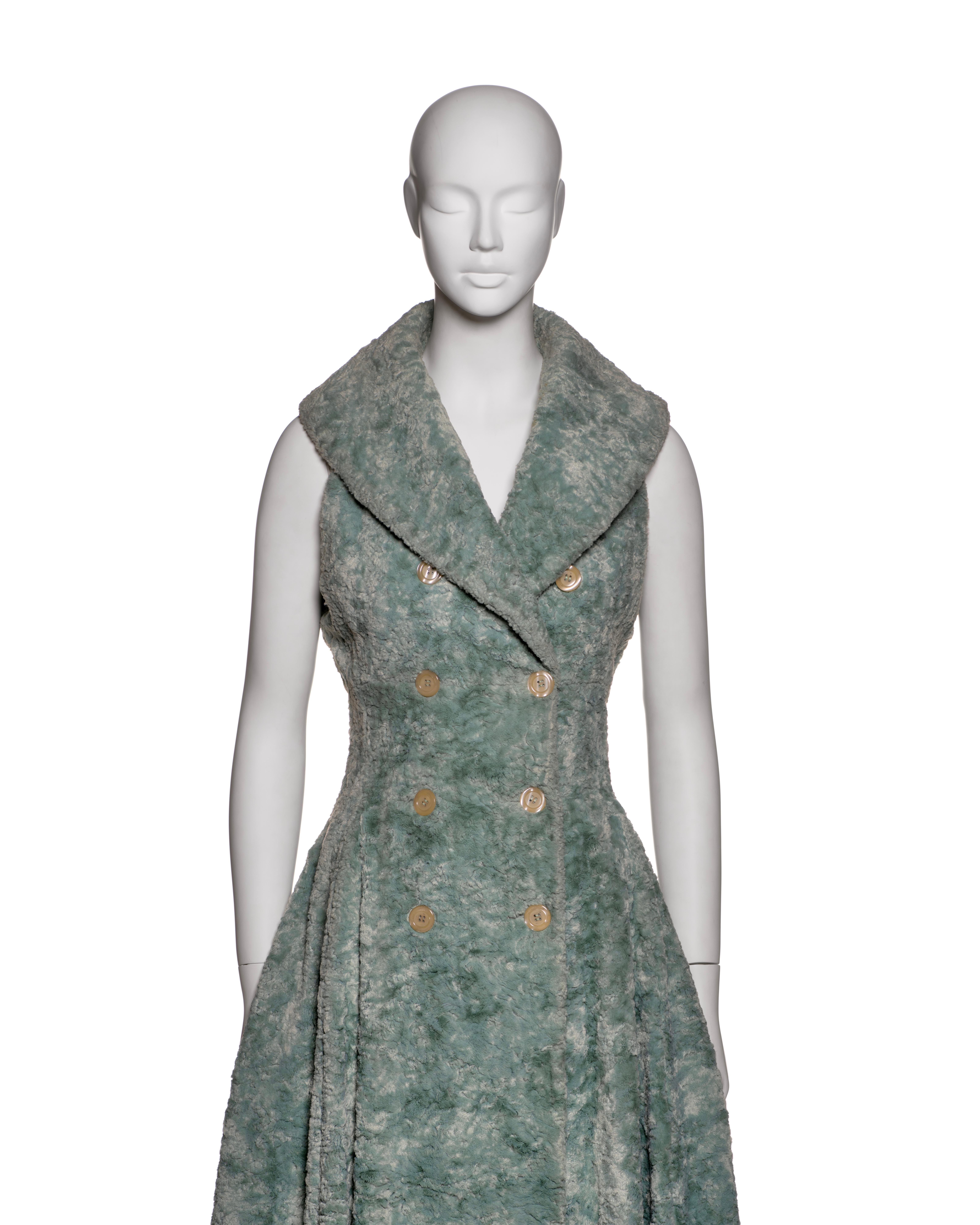 Gray Azzedine Alaia Sleeveless Shawl Lapel Coat Dress in Seafoam Green, FW 1992 For Sale