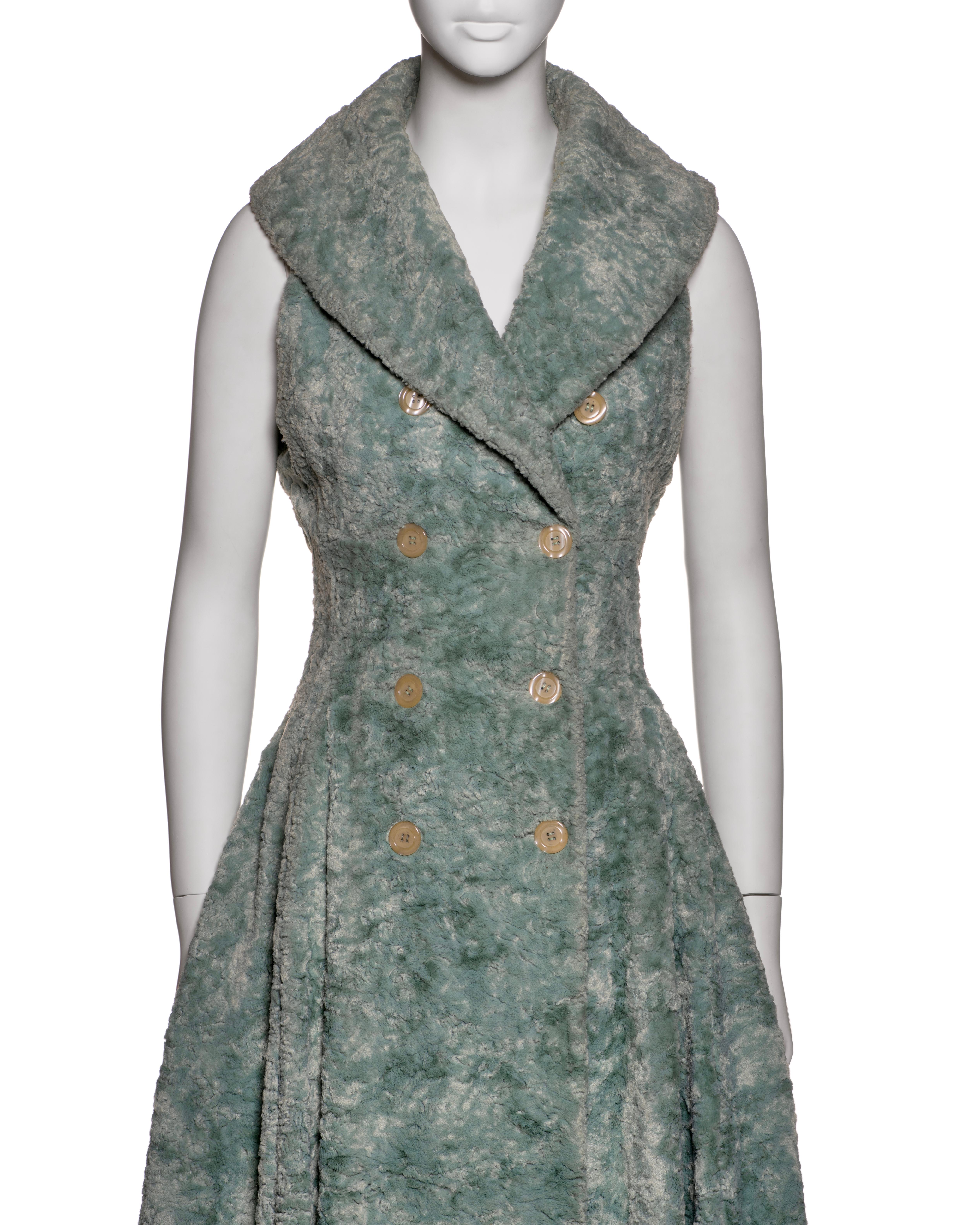 Women's Azzedine Alaia Sleeveless Shawl Lapel Coat Dress in Seafoam Green, FW 1992 For Sale