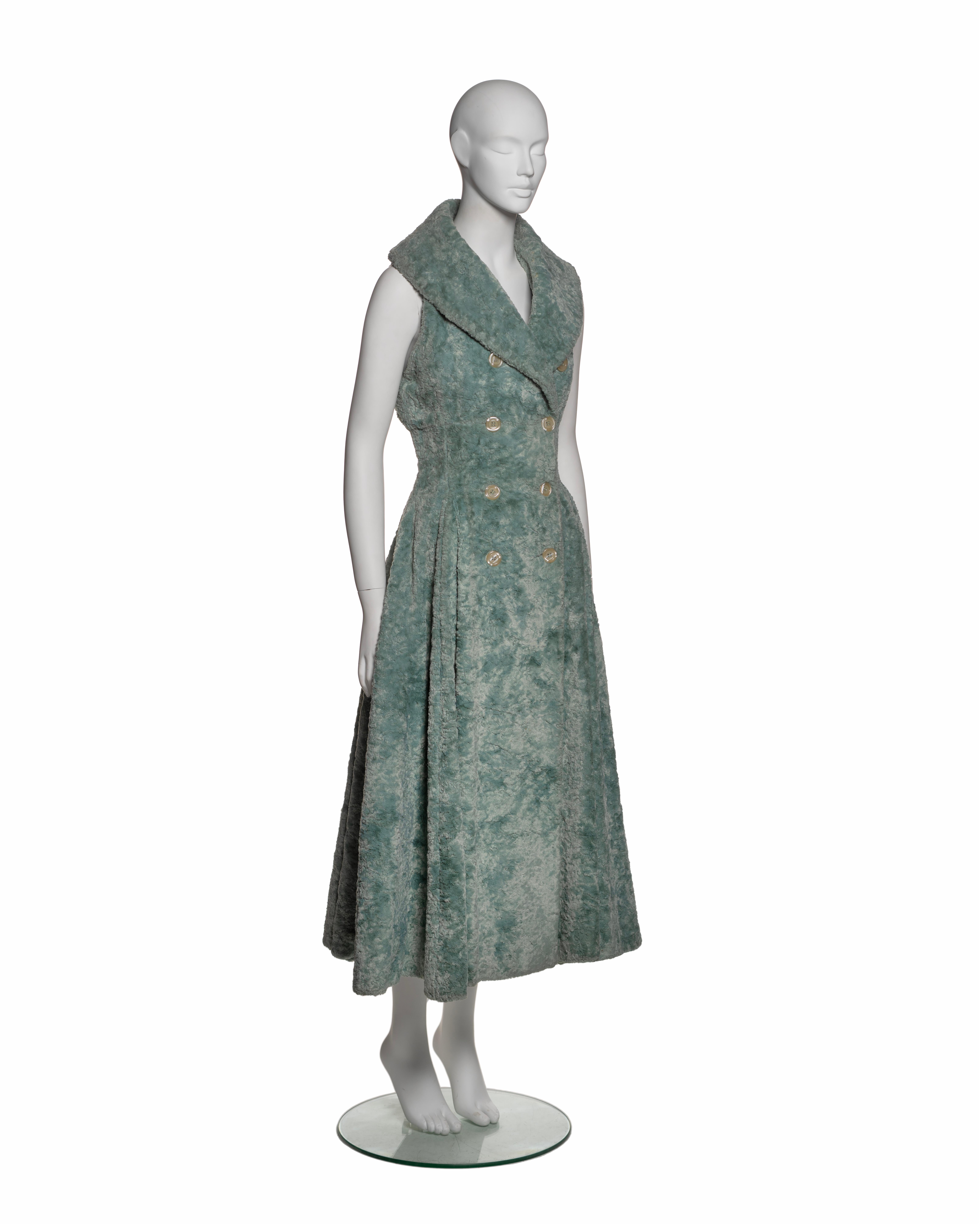 Azzedine Alaia Sleeveless Shawl Lapel Coat Dress in Seafoam Green, FW 1992 For Sale 1
