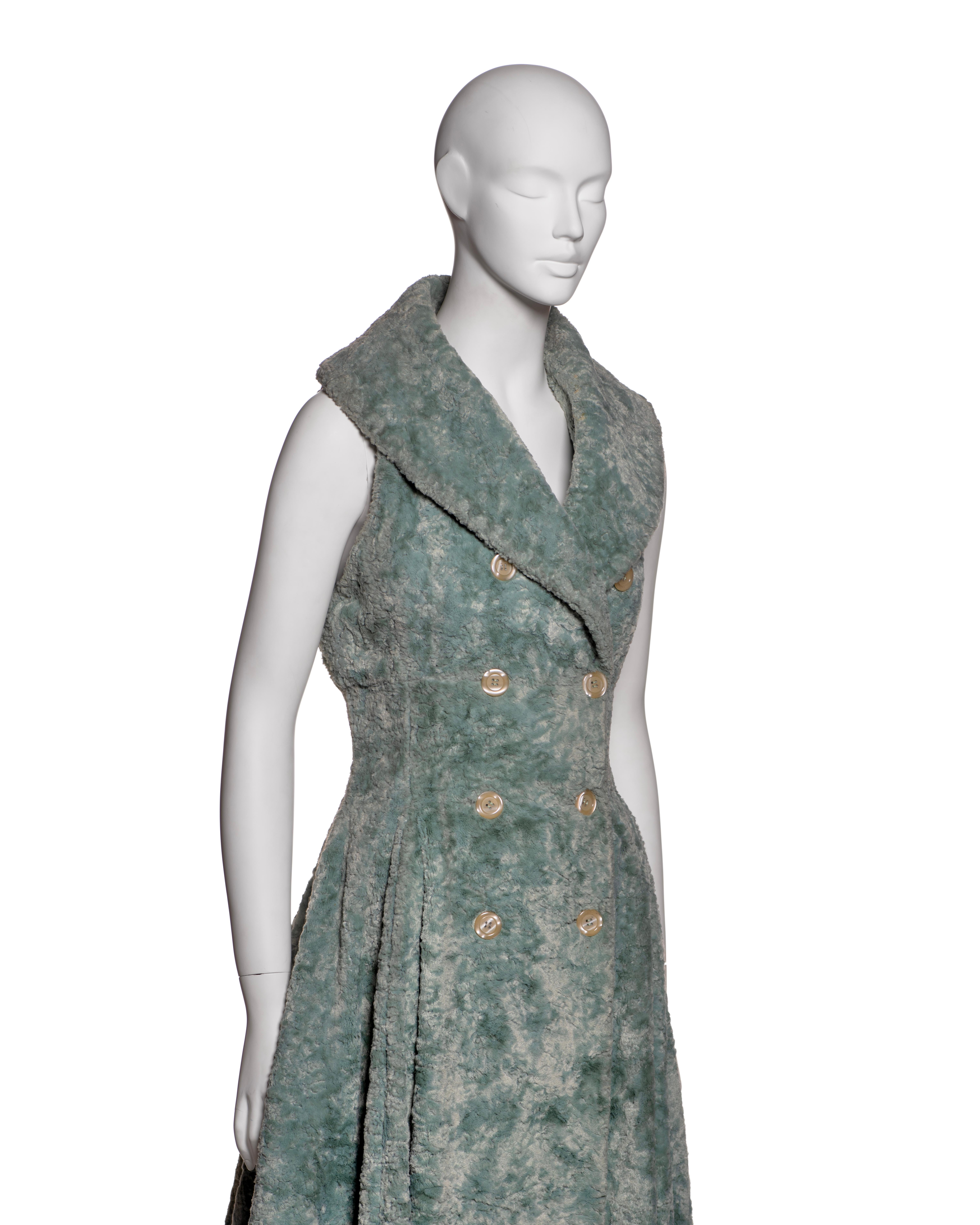 Azzedine Alaia Sleeveless Shawl Lapel Coat Dress in Seafoam Green, FW 1992 For Sale 2
